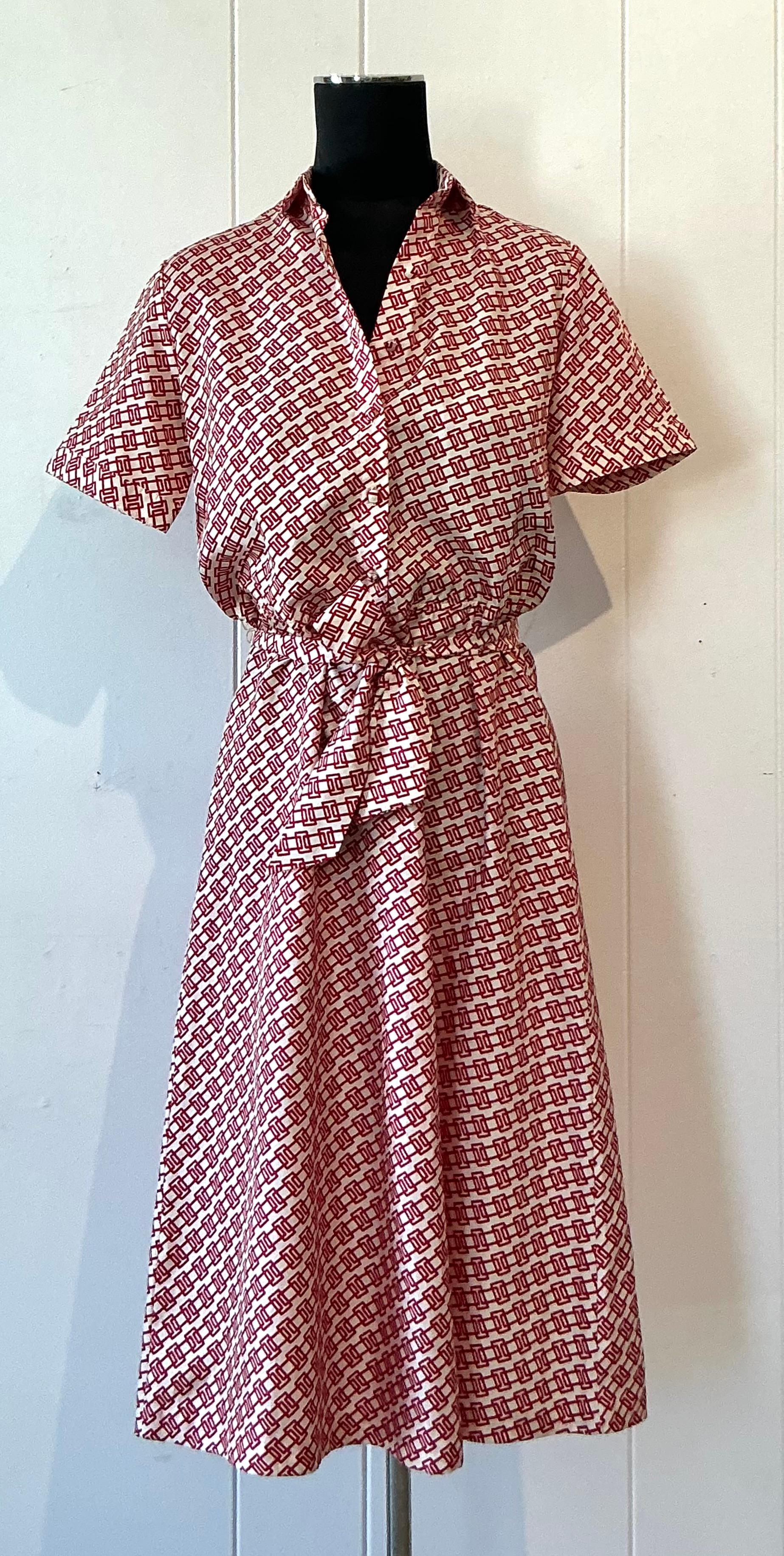 Vintage Lanvin Paris Rot & Weiß Gemustertes Kleid Damen im Angebot