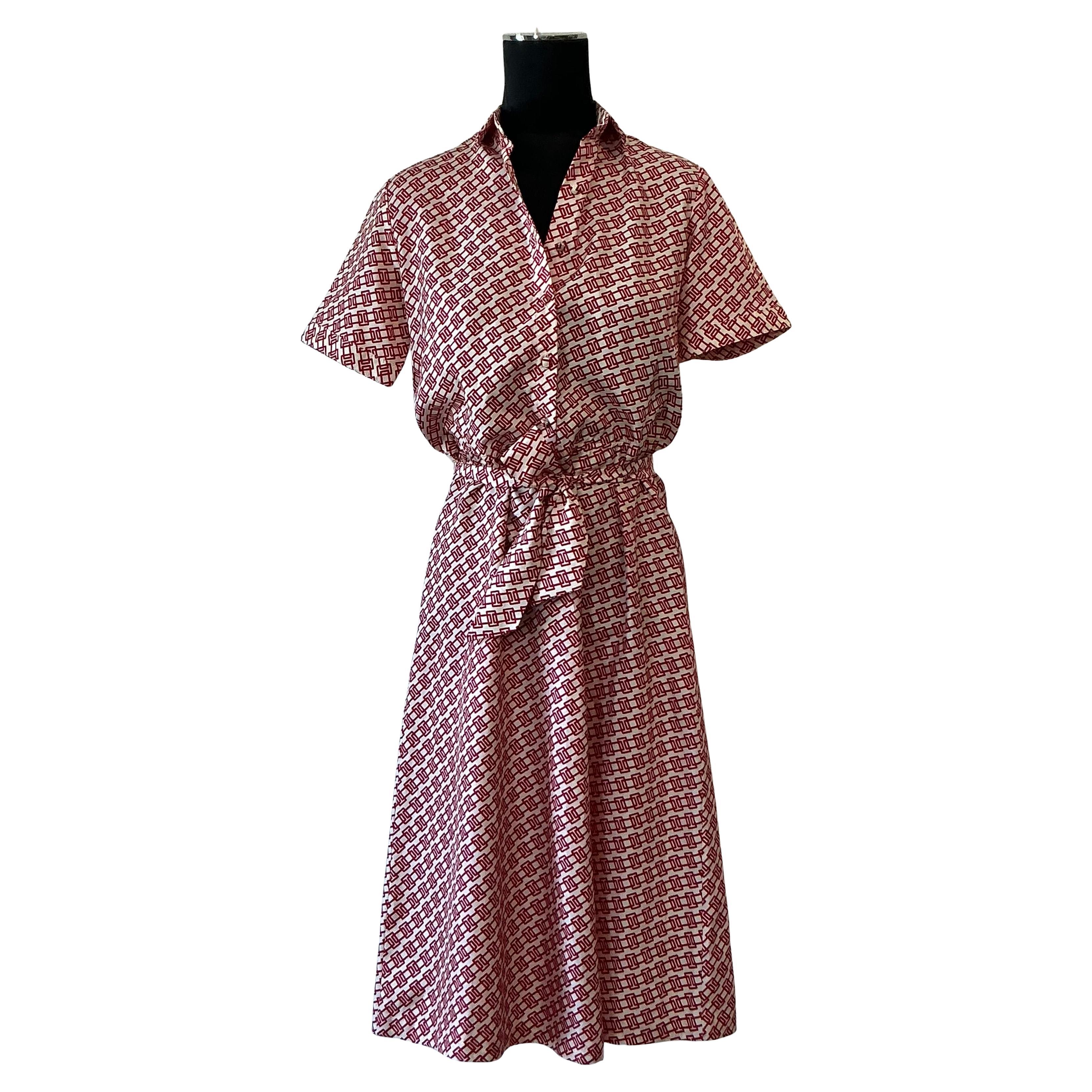 Vintage Lanvin Paris Rot & Weiß Gemustertes Kleid im Angebot