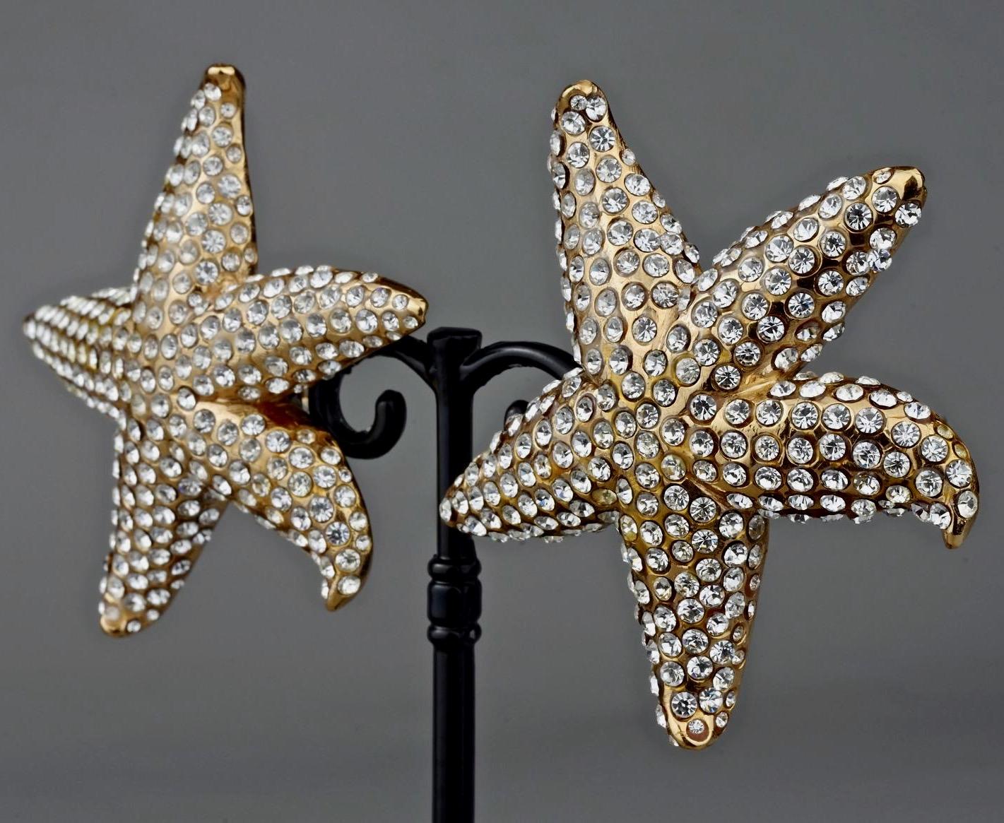 Vintage Lanvin Paris Star Fish Rhinestone Earrings In Excellent Condition For Sale In Kingersheim, Alsace