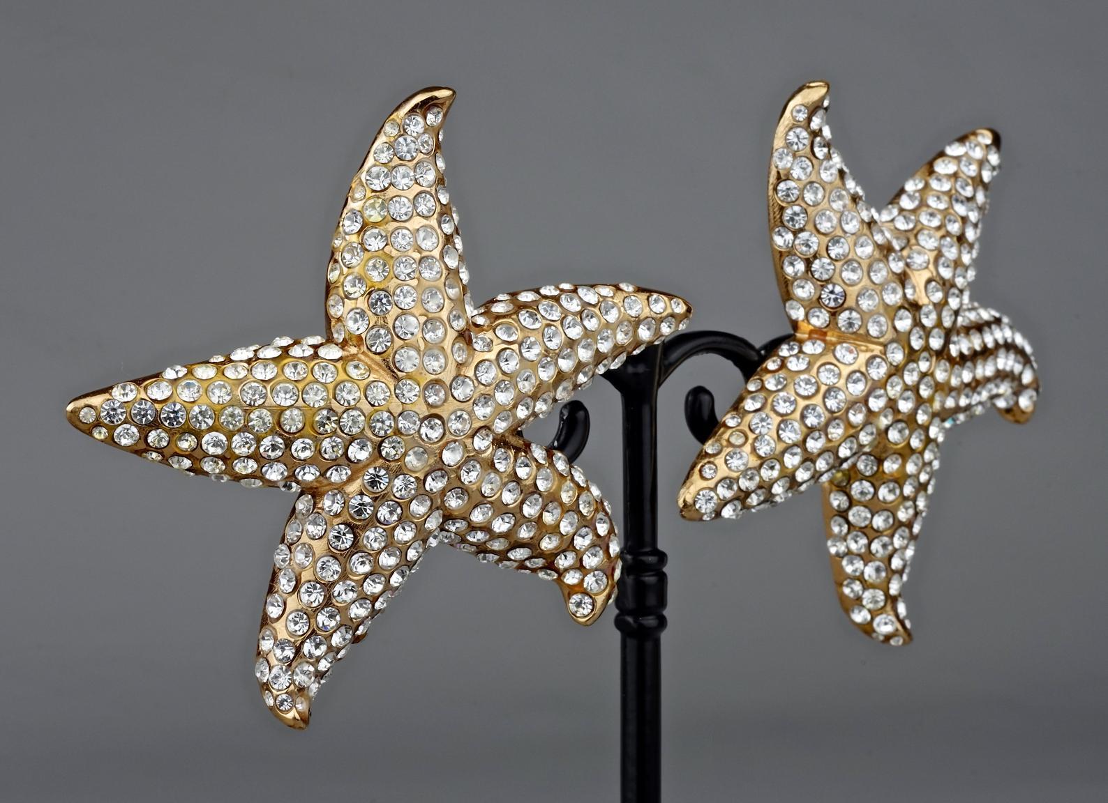 Women's Vintage Lanvin Paris Star Fish Rhinestone Earrings For Sale