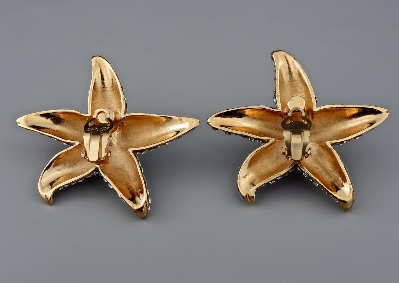 Vintage Lanvin Paris Star Fish Rhinestone Earrings For Sale 2