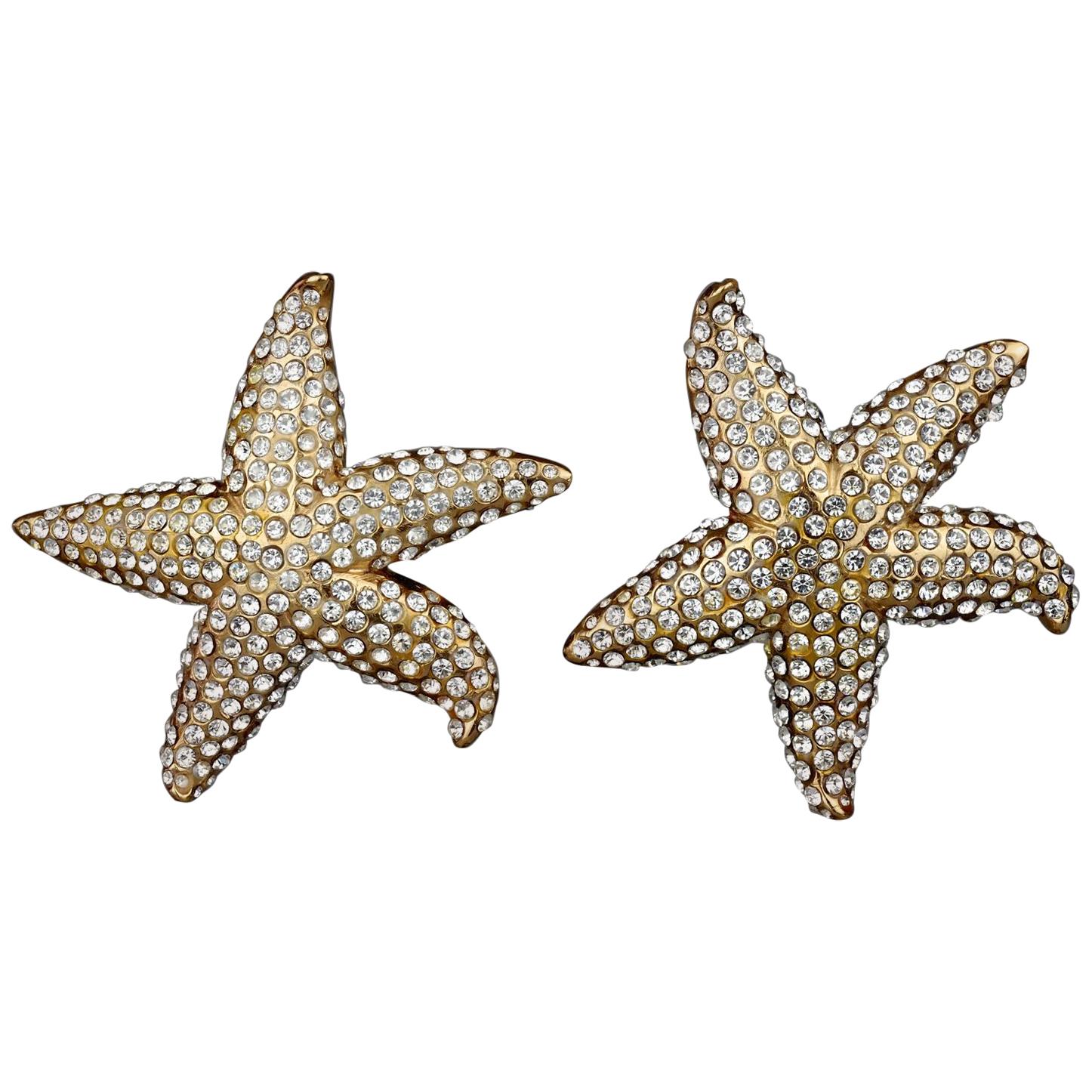 Vintage Lanvin Paris Star Fish Rhinestone Earrings For Sale