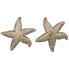 Vintage Lanvin Paris Star Fish Rhinestone Earrings