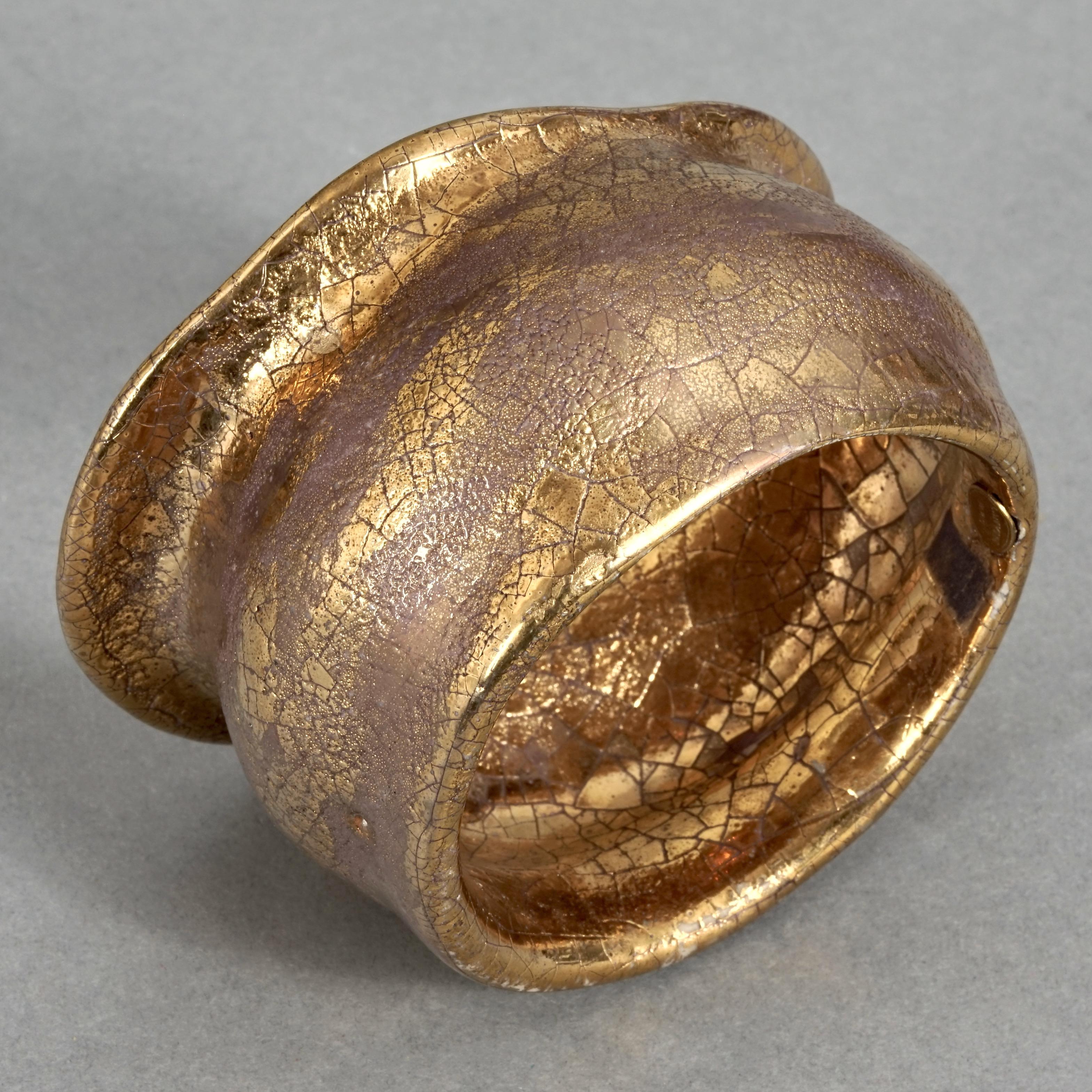 Vintage LANVIN PARIS Structural Bronze Gold Porcelain Bracelet Cuff  In Excellent Condition In Kingersheim, Alsace