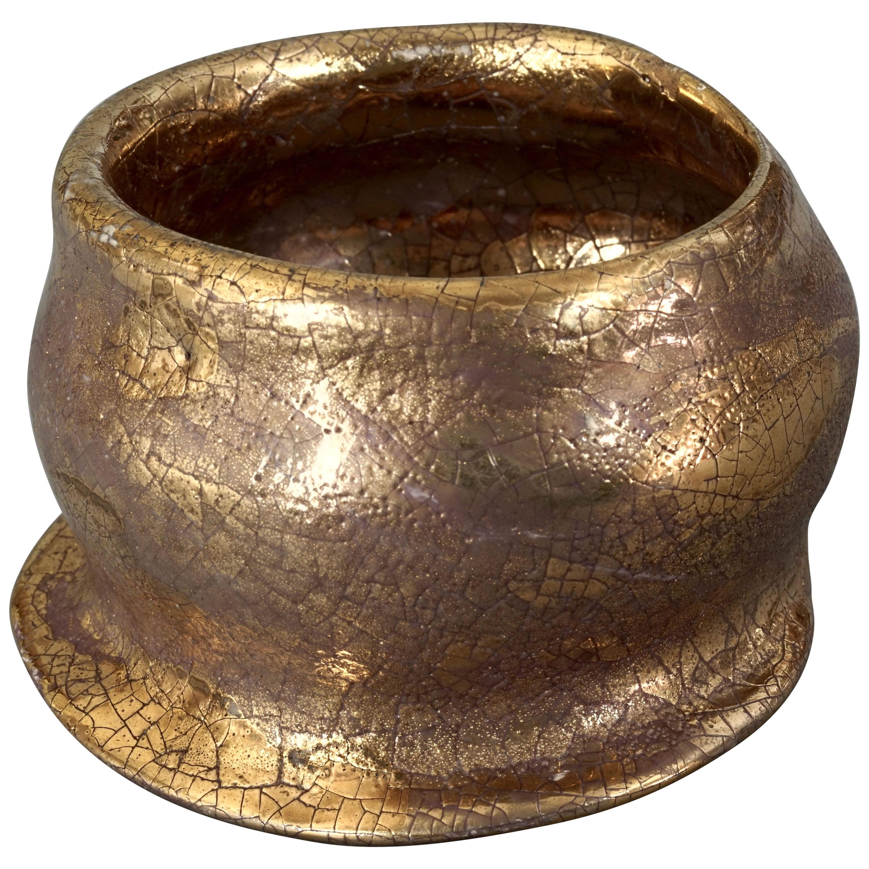 Vintage LANVIN PARIS Structural Bronze Gold Porcelain Bracelet Cuff 