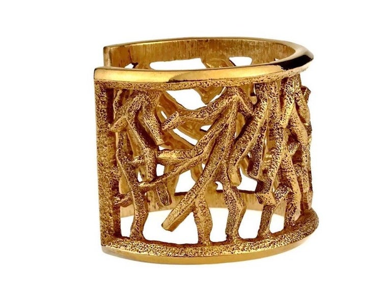 Bracelet Manchette LANVIN PARIS Vintage - Doré, Style Rétro, Sans Fermoir, Occasion