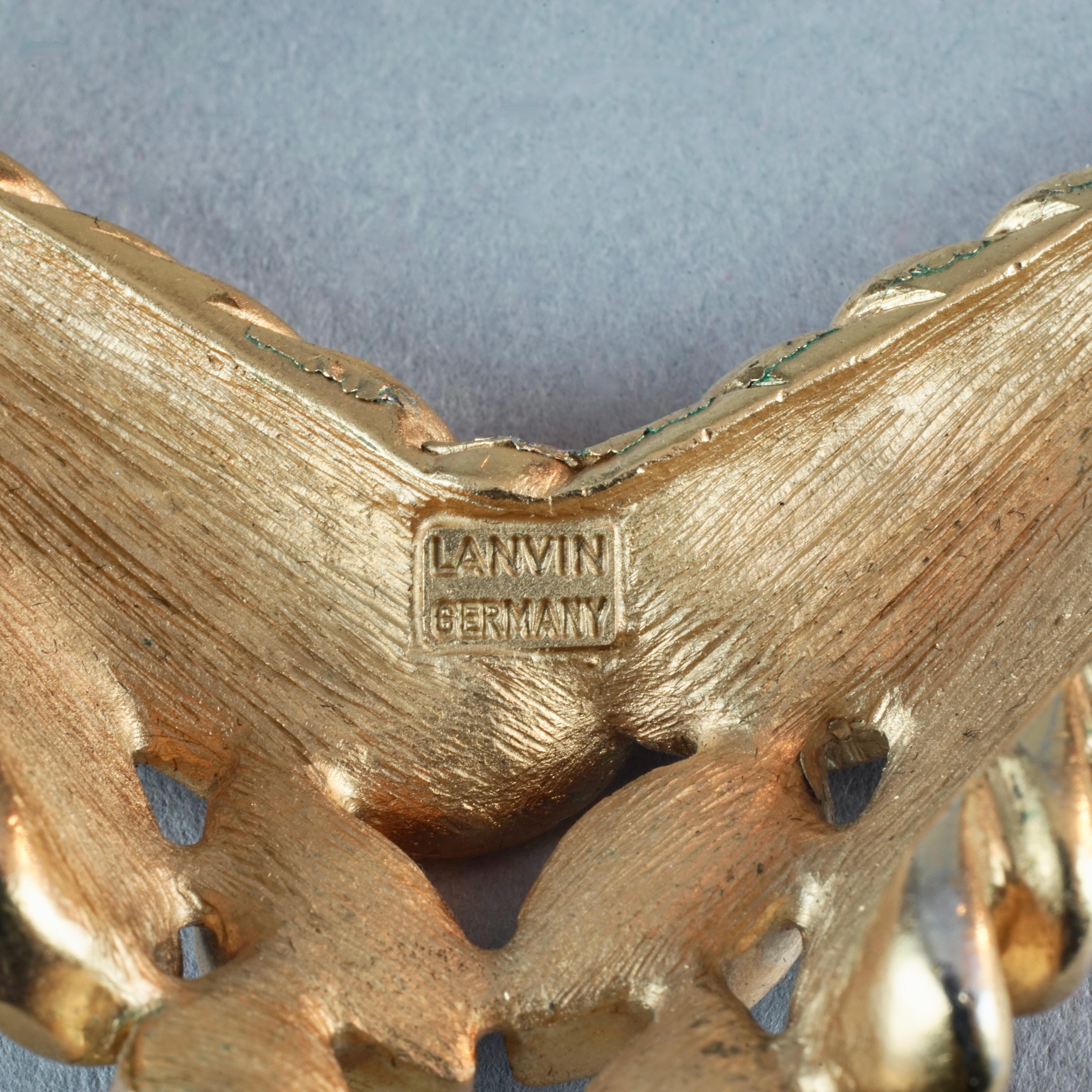 Vintage LANVIN Rhinestone Leaves Necklace For Sale 3