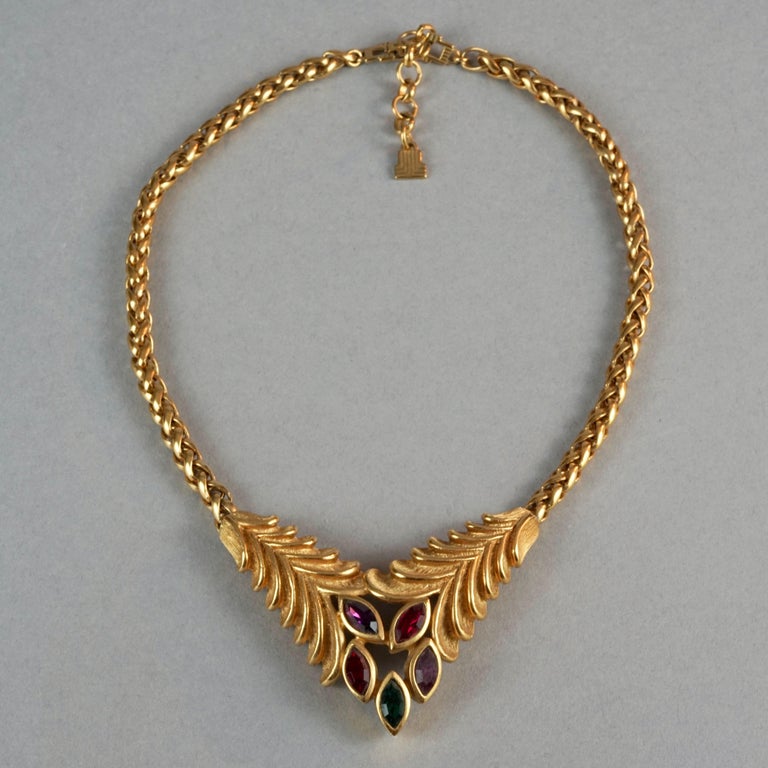 Vintage LANVIN Rhinestone Leaves Necklace For Sale at 1stDibs 