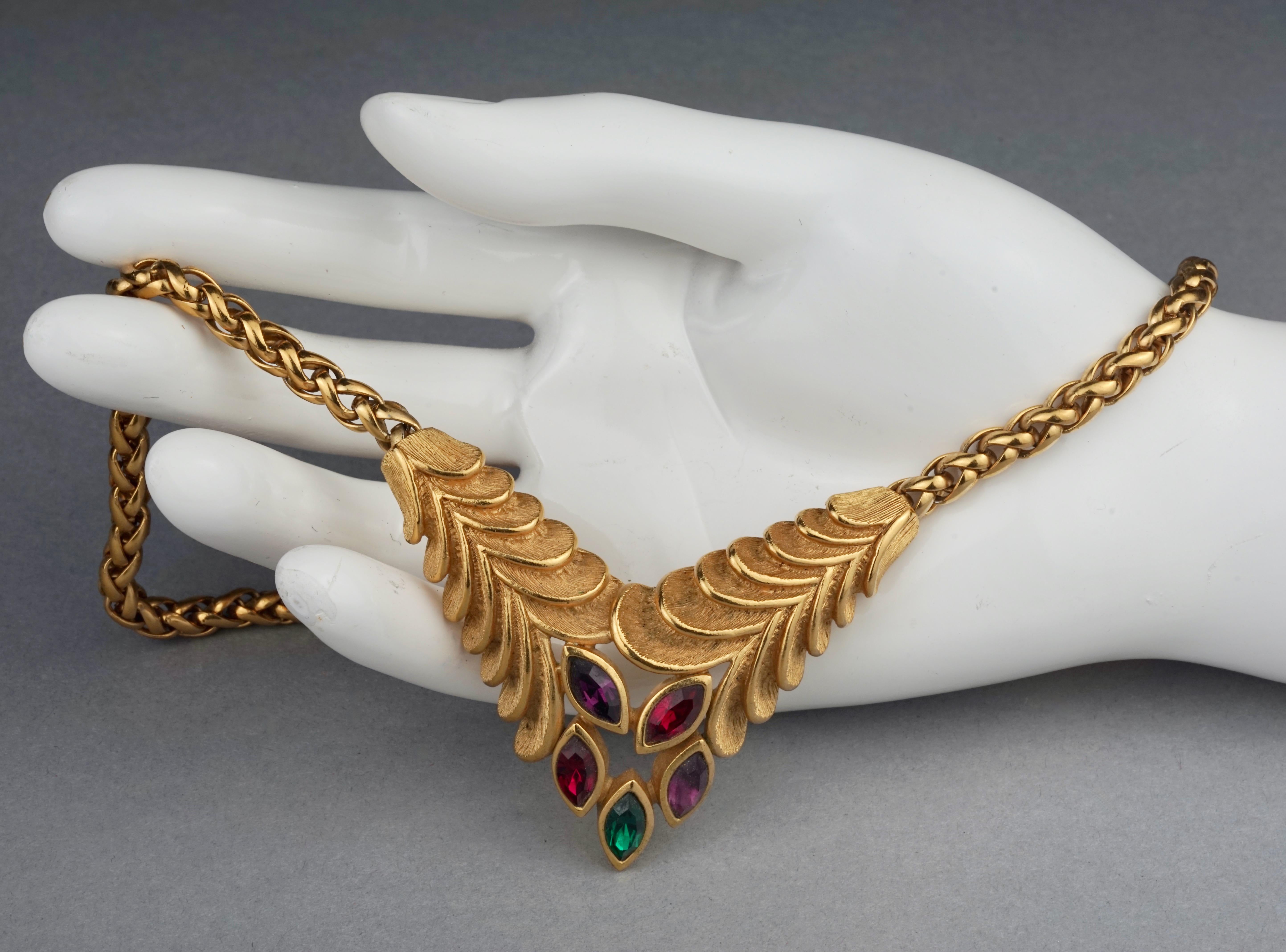 Vintage LANVIN Rhinestone Leaves Necklace For Sale 1