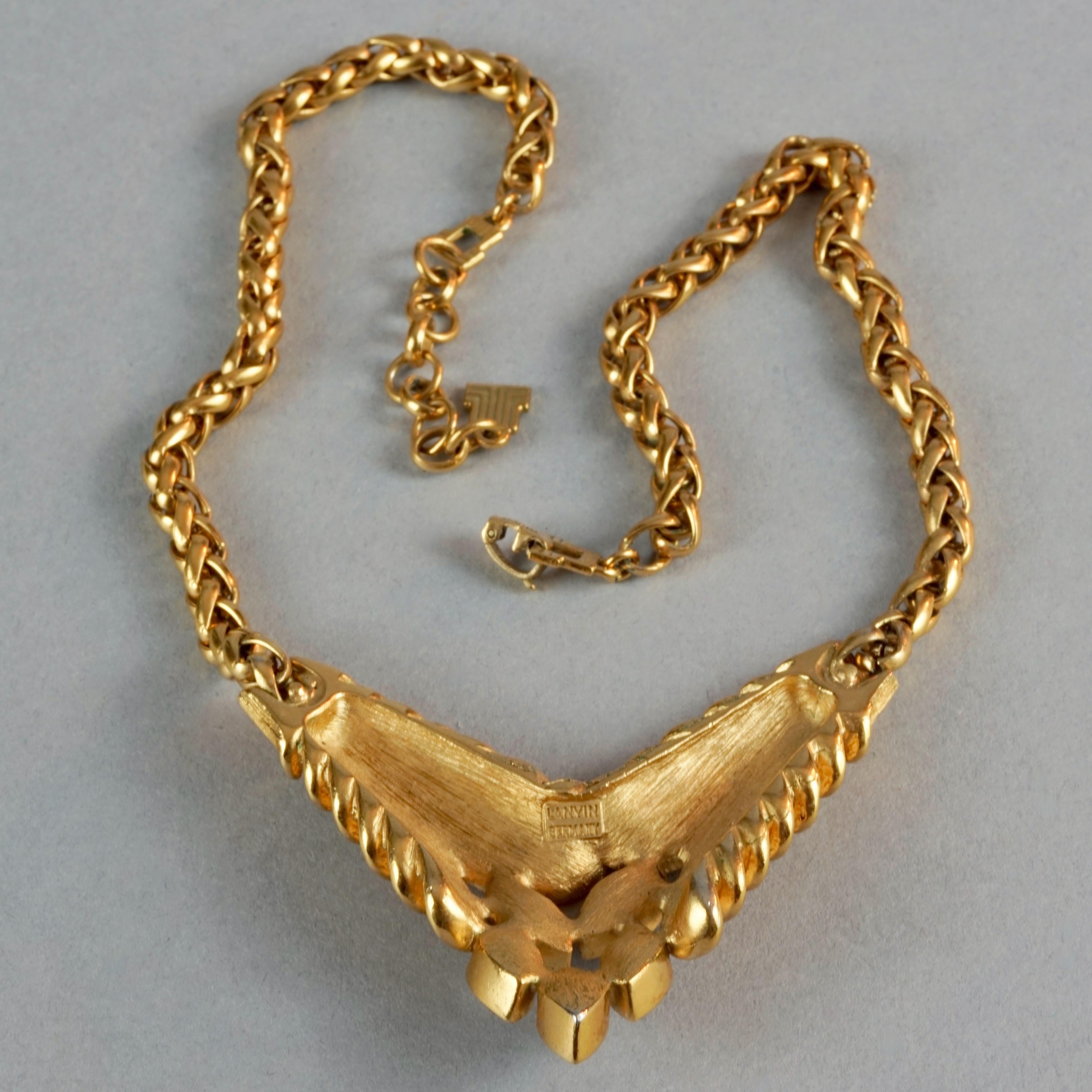 Vintage LANVIN Rhinestone Leaves Necklace For Sale 2