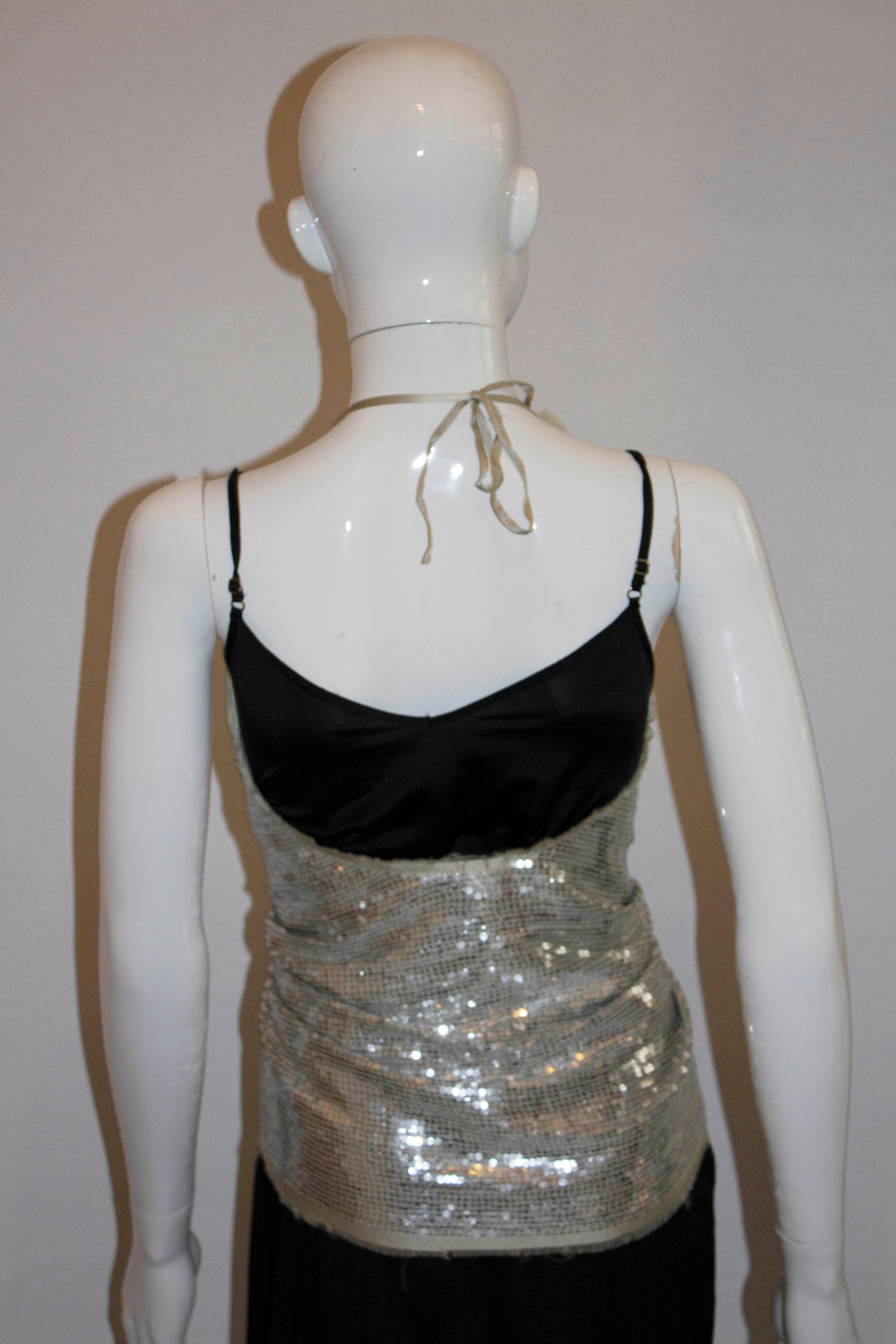 Vintage Lanvin Silber Pailletten-Träger-Top (Braun)