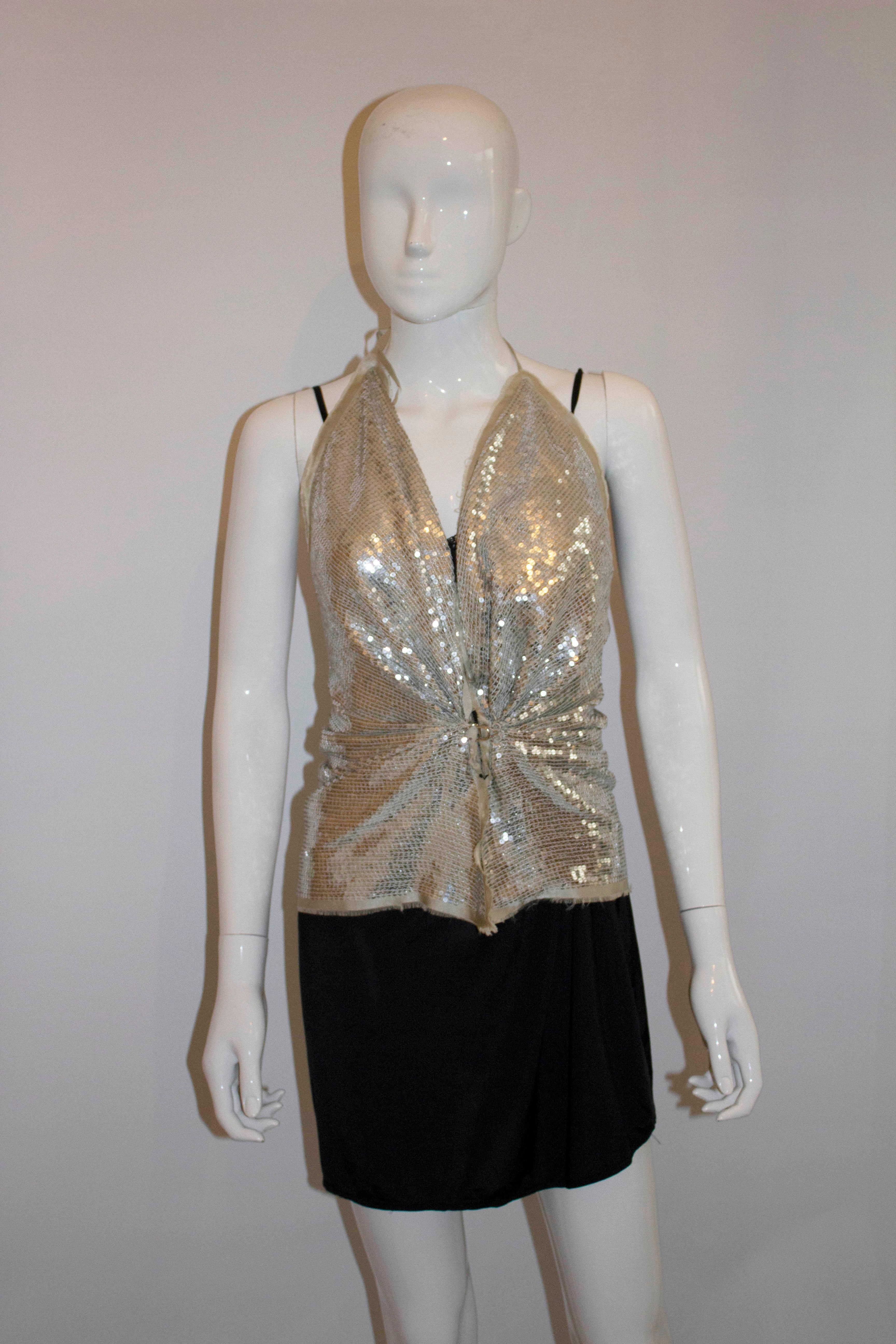 Vintage Lanvin Silber Pailletten-Träger-Top im Zustand „Gut“ in London, GB