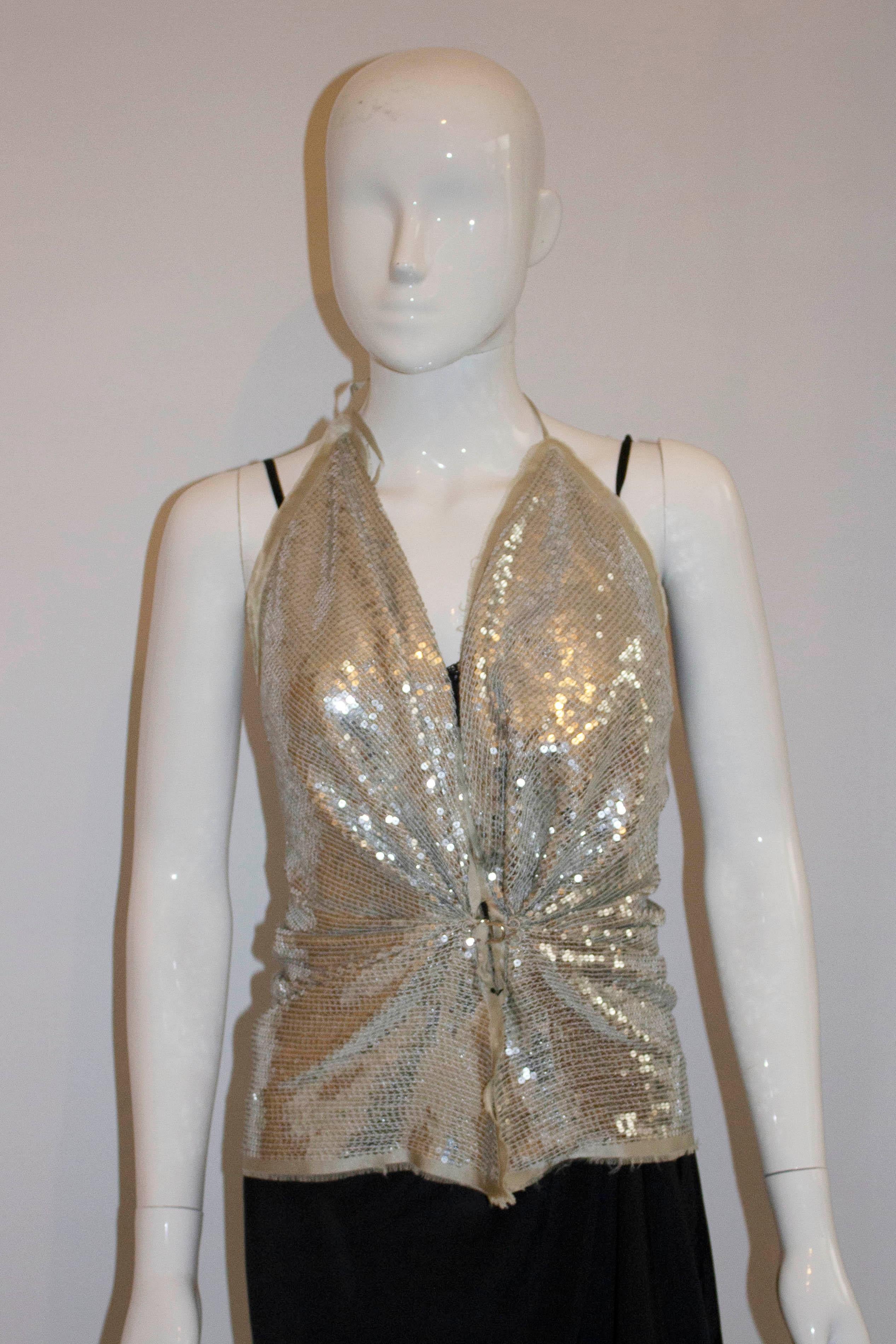 Vintage Lanvin Silber Pailletten-Träger-Top Damen