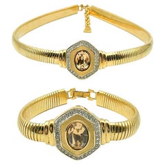 Vintage Lanvin Gold Plated Deco Inspired Crystal Necklace & Bracelet Set, 1980s