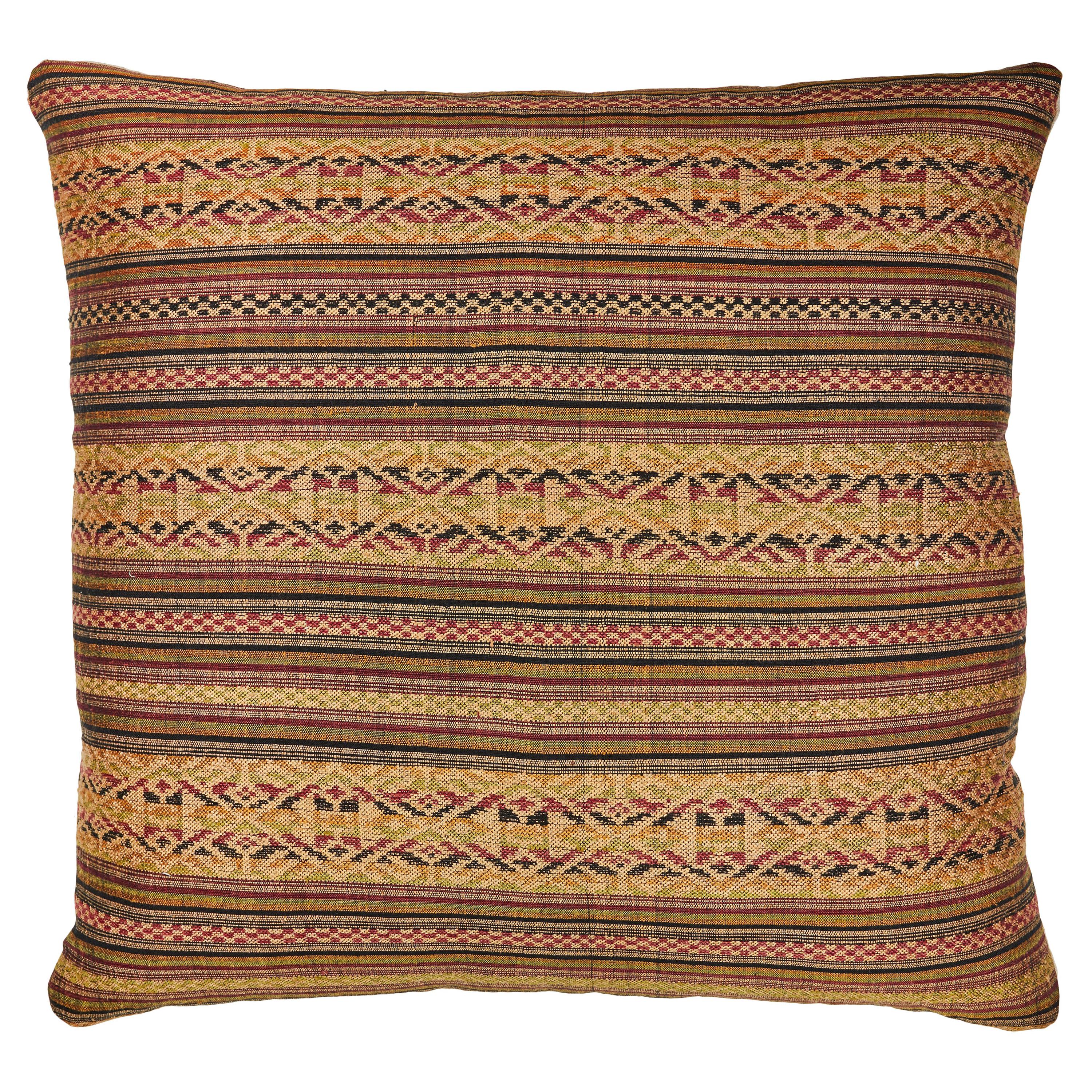 Vintage Laos Brocade Weave Pillow For Sale