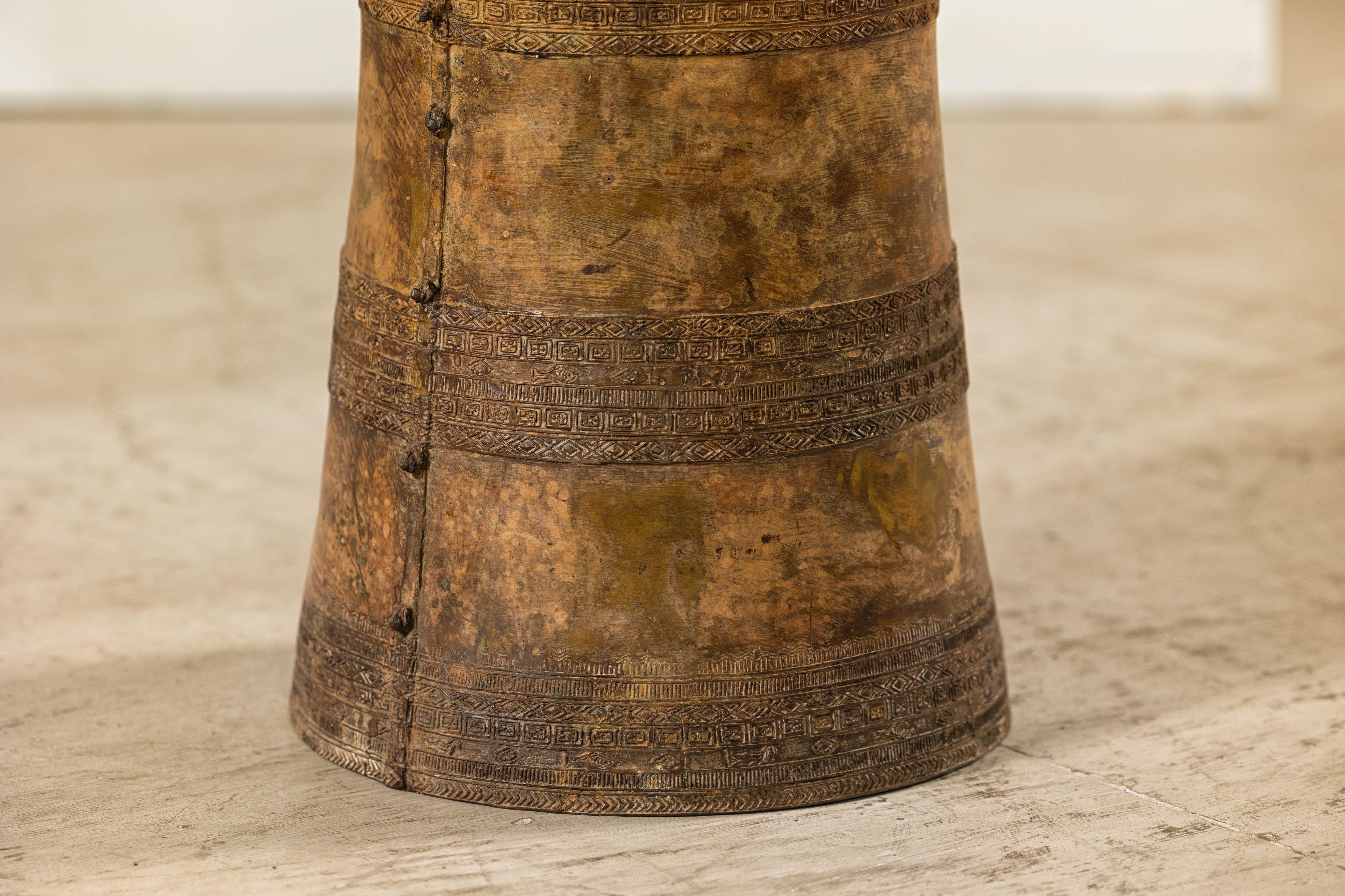 Vintage Laotian Rain Drum-Inspired Small Table with Antique Gold Patina 5
