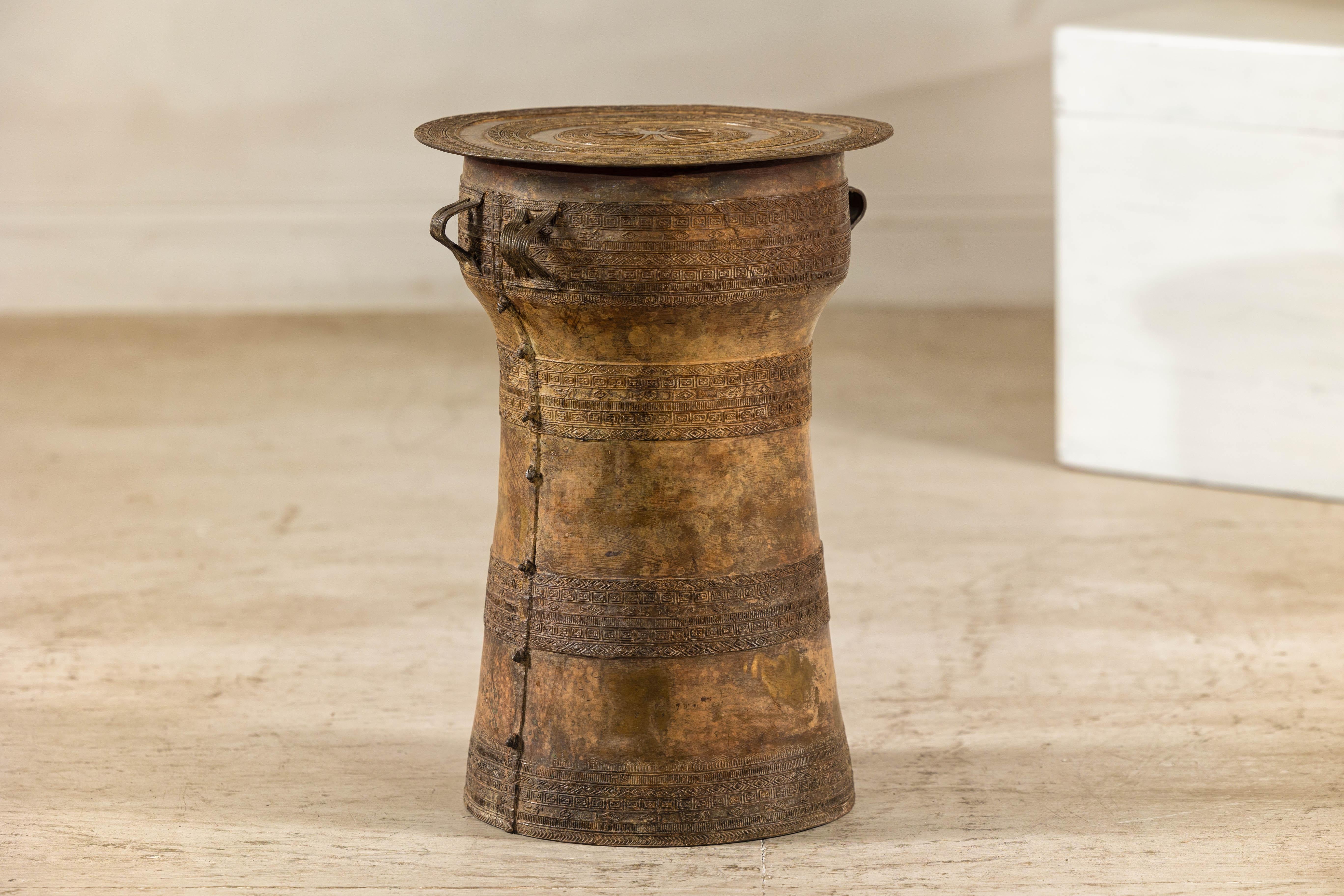 Vintage Laotian Rain Drum-Inspired Small Table with Antique Gold Patina 7