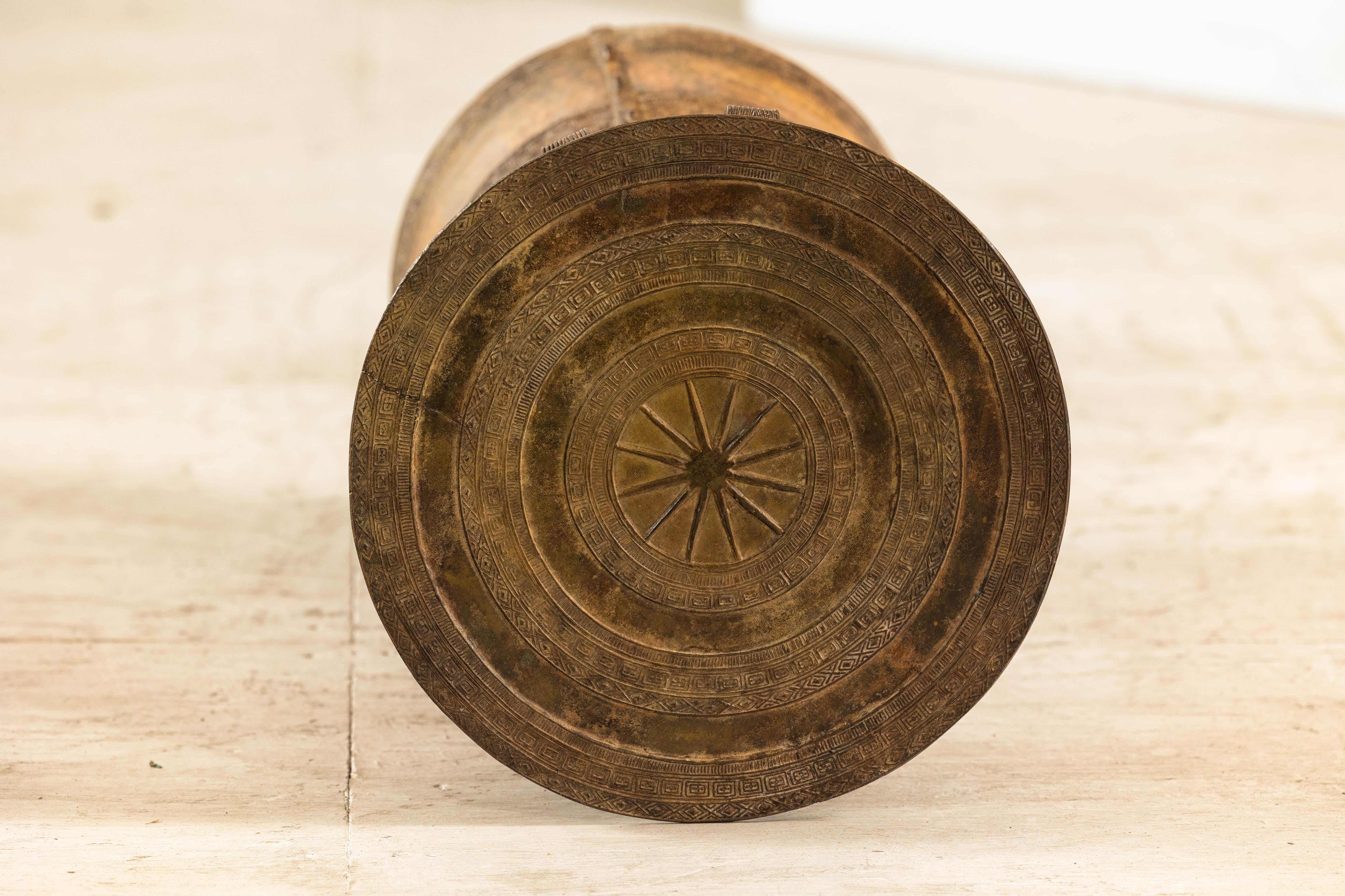 Vintage Laotian Rain Drum-Inspired Small Table with Antique Gold Patina 11