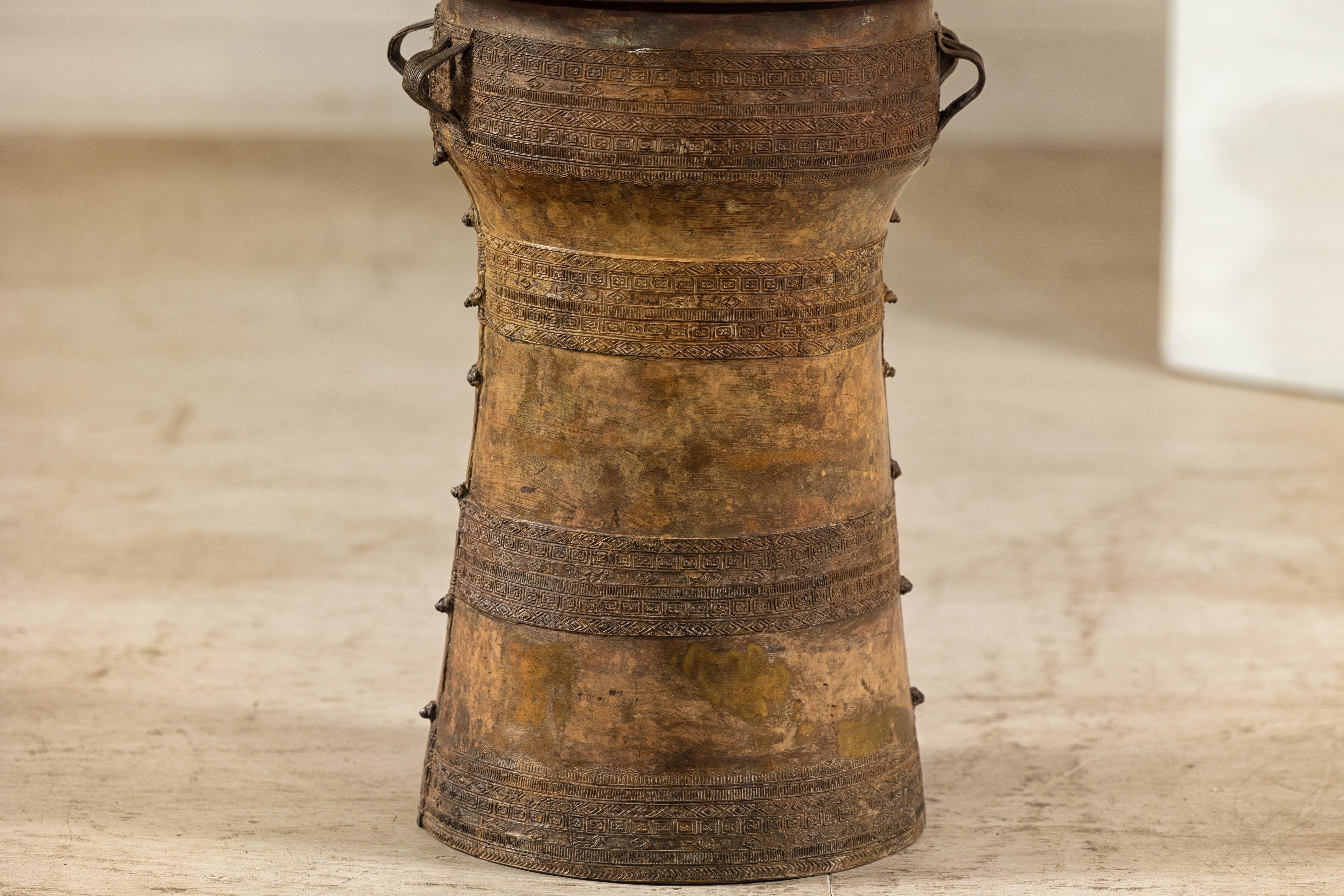 Bronze Vintage Laotian Rain Drum-Inspired Small Table with Antique Gold Patina