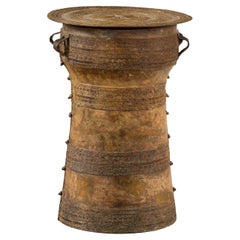 Vintage Laotian Rain Drum-Inspired Small Table with Antique Gold Patina