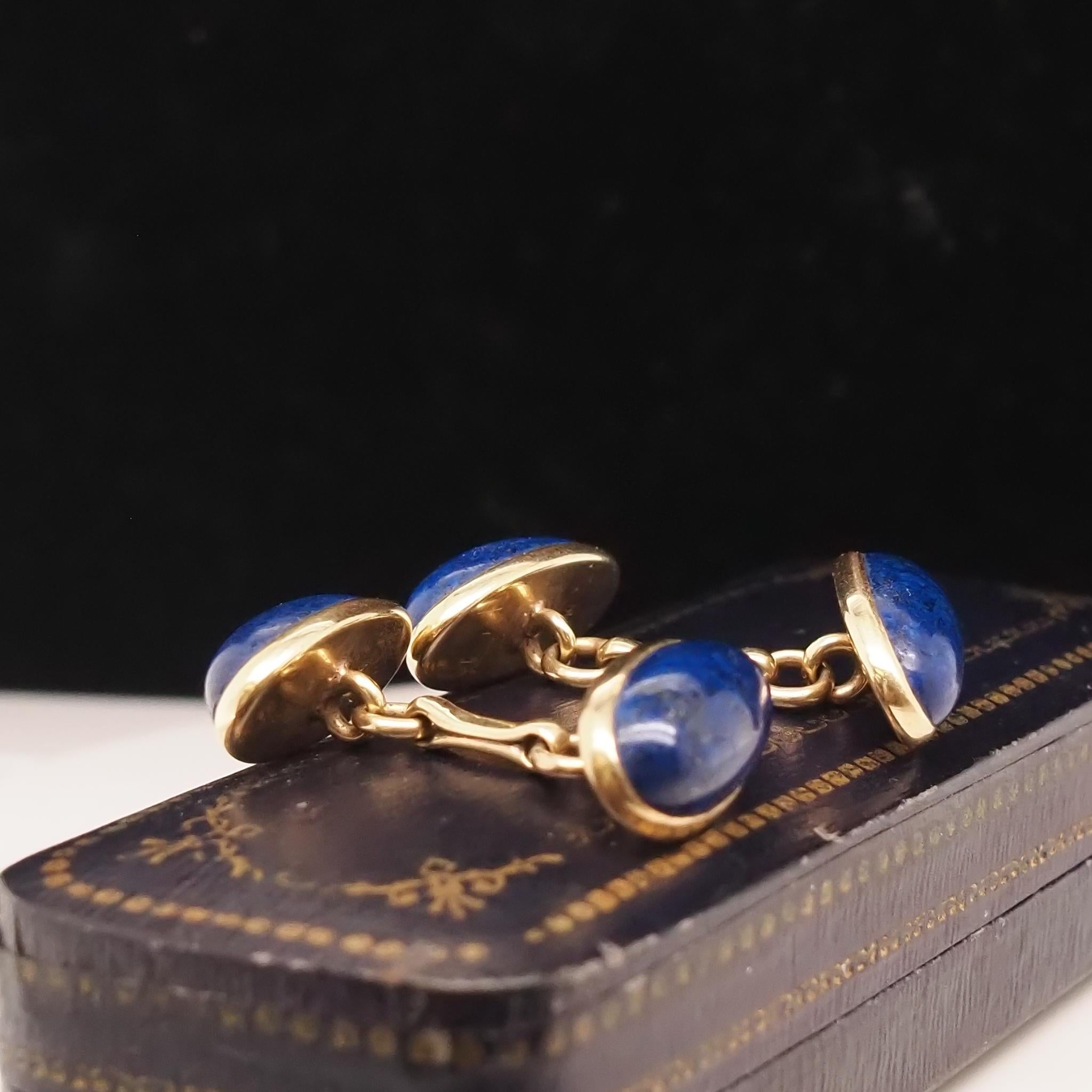 Oval Cut Vintage Lapis 14K Yellow Gold Oval Shape Cufflinks For Sale