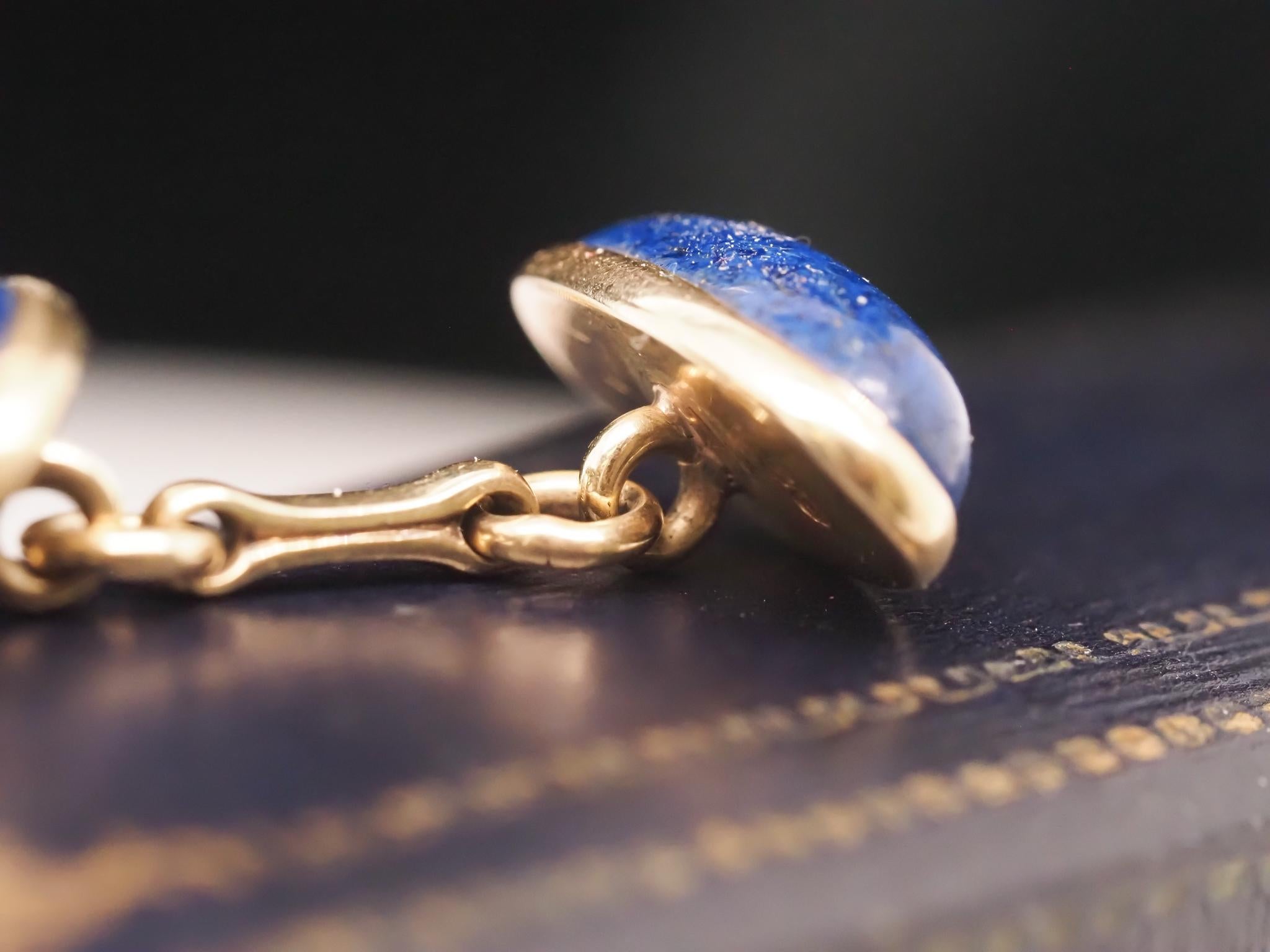 Vintage Lapis 14K Yellow Gold Oval Shape Cufflinks For Sale 3