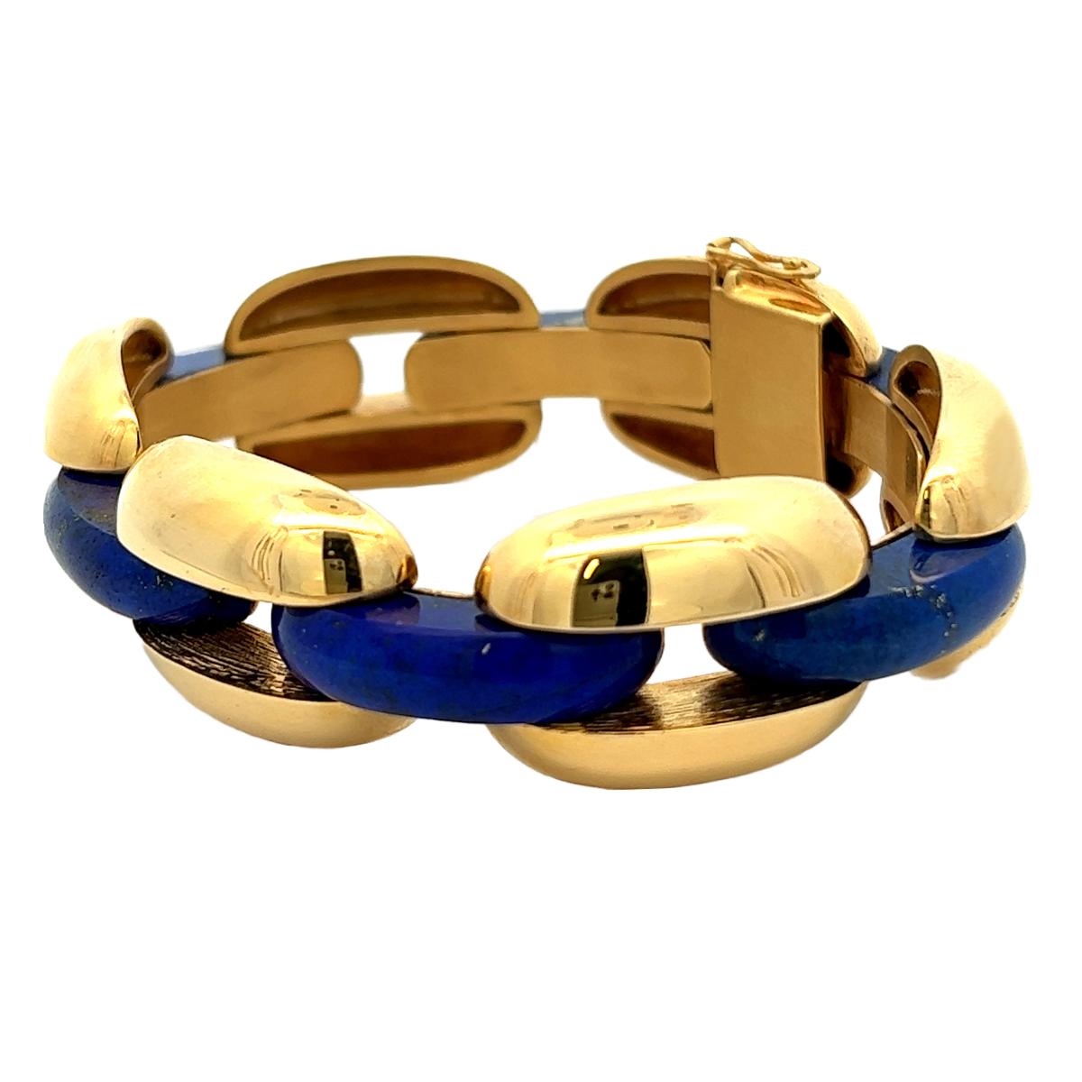 Women's or Men's Vintage Lapis 18 Karat Yellow Gold Link Bracelet