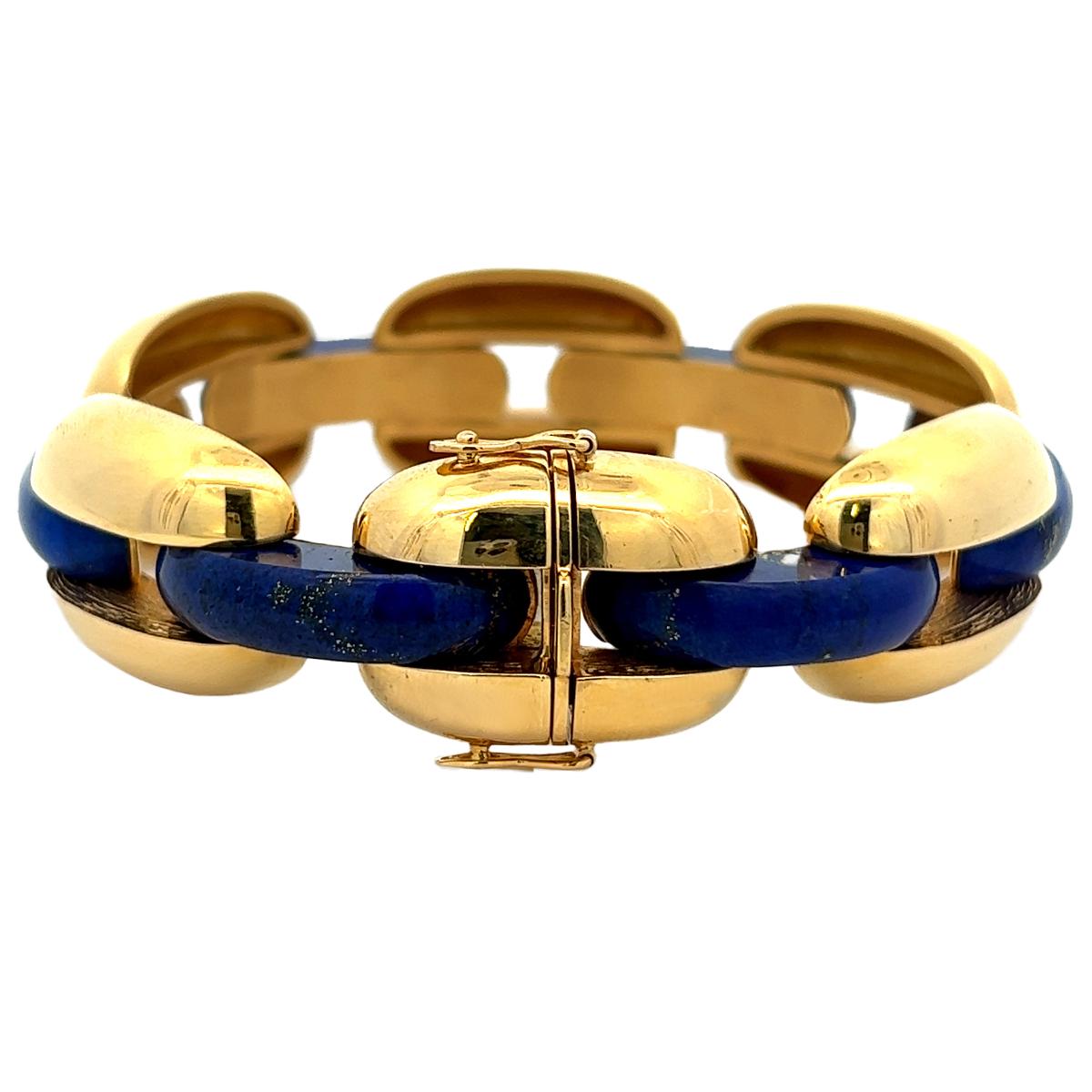 Vintage Lapis 18 Karat Yellow Gold Link Bracelet 1