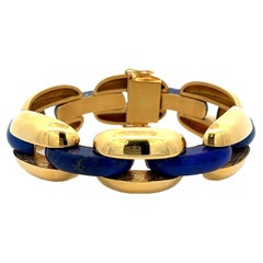 Vintage Lapis 18 Karat Yellow Gold Link Bracelet