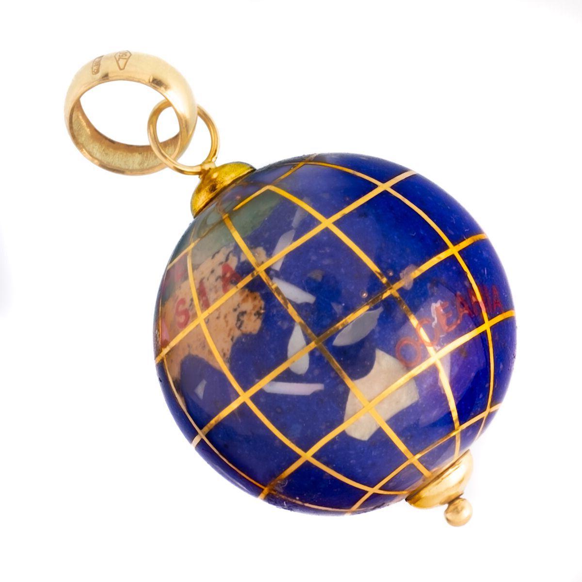 Vintage Lapis and 18 Karat Yellow Gold Globe Charm c.1980s