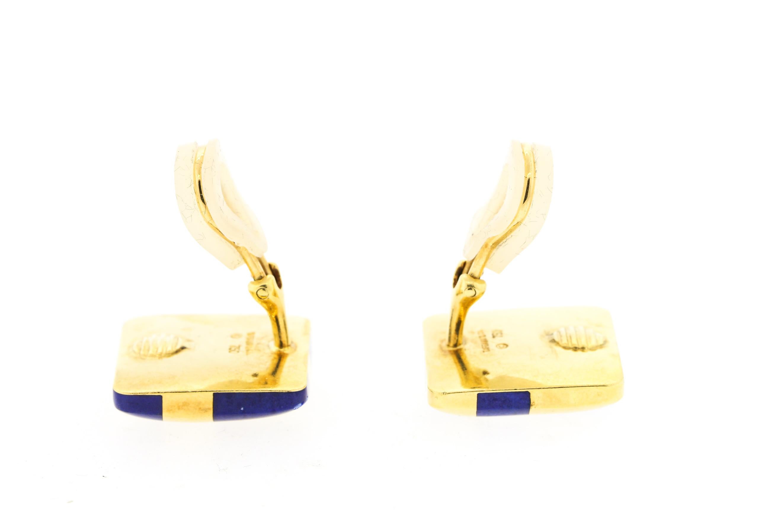 Angela Cummings for Tiffany & Co. Lapis and 18k Gold Checker Earrings  1
