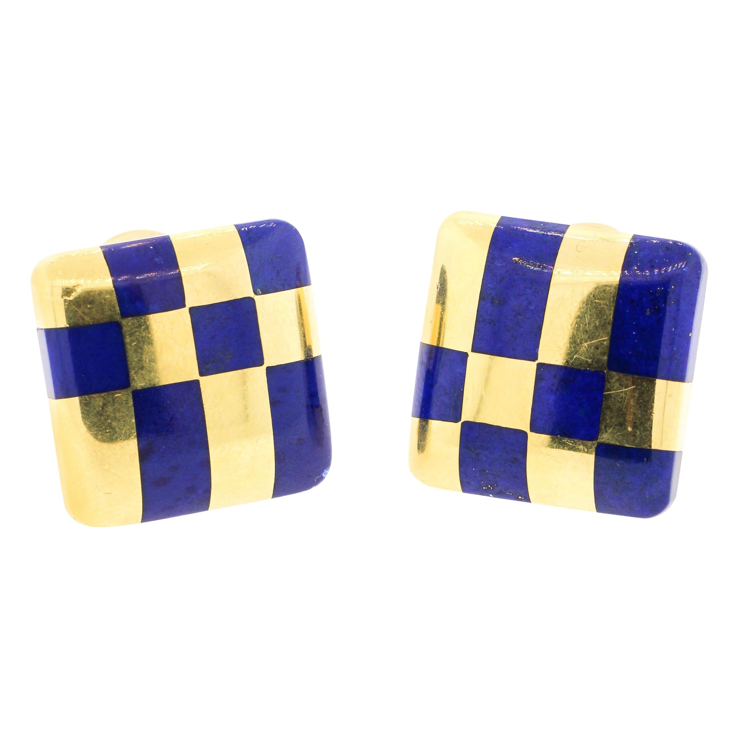 Angela Cummings for Tiffany & Co. Lapis and 18k Gold Checker Earrings 