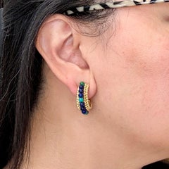 Vintage Lapis and Chrysocolla Beaded Half Hoop Clip On Earrings 14k/18k