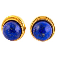 Vintage Lapis and Yellow Gold Stud Earrings