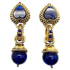 Boucles d'oreilles Vintage Lapis Ball and Ball Attr. Zoe Coste, années 1980