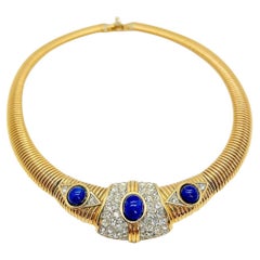 Vintage Lapis Deco Inspired Gaspipe Necklace 1980s