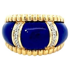 Vintage Lapis Diamond 14 Karat Yellow Gold Dome Ring