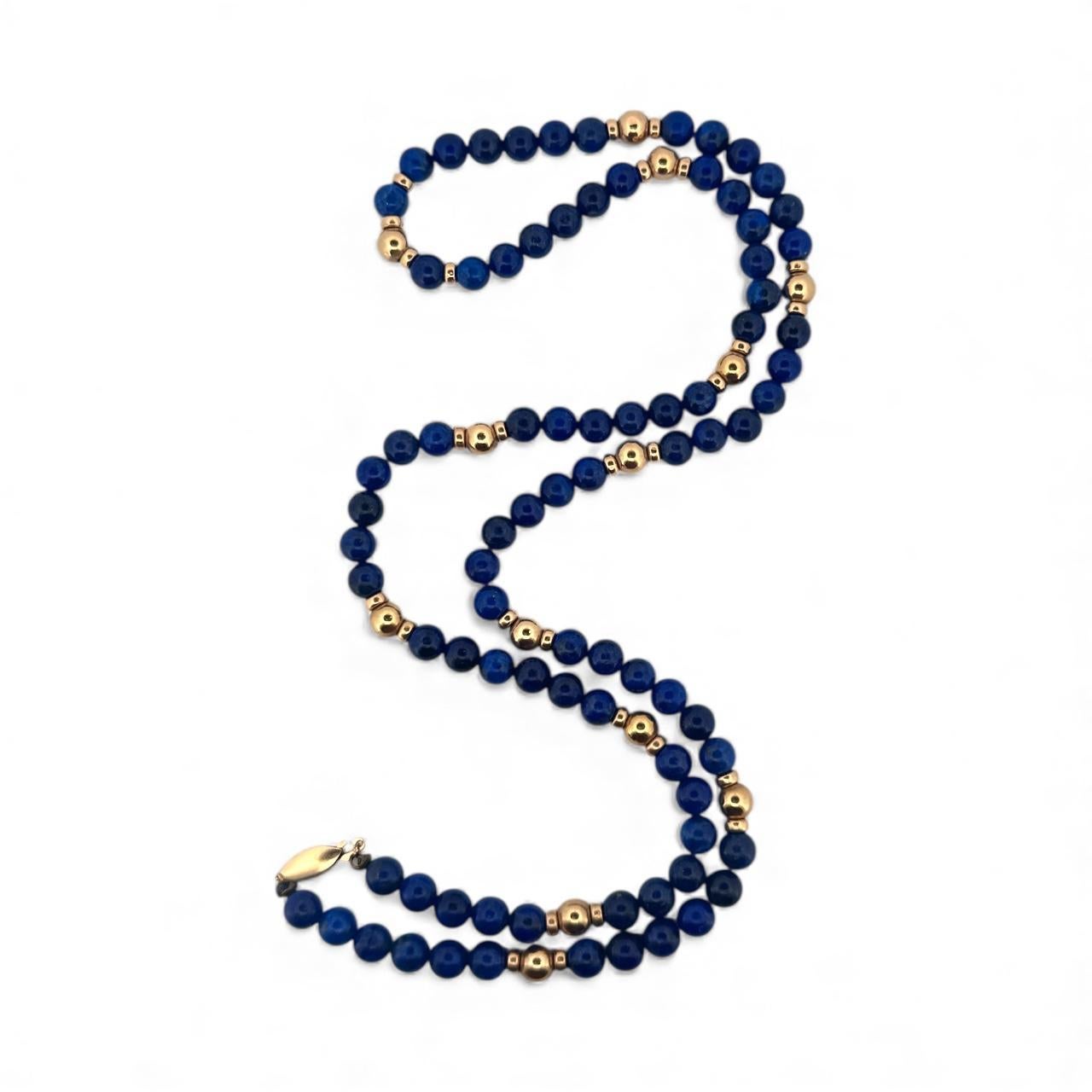 Vintage Lapis & Gold Perlenkette 26 Zoll im Zustand „Gut“ im Angebot in Montgomery, AL