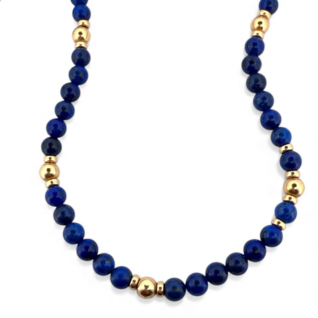 Vintage Lapis & Gold Perlenkette 26 Zoll Damen im Angebot