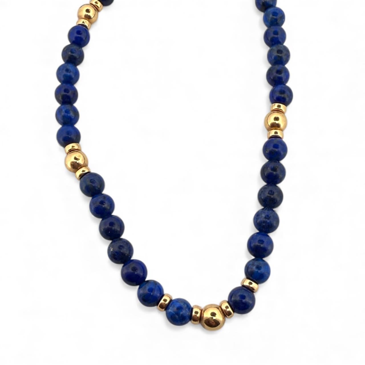 Vintage Lapis & Gold Perlenkette 26 Zoll im Angebot 1