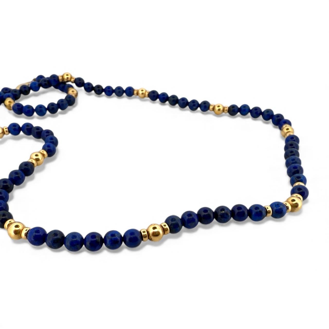 Vintage Lapis & Gold Perlenkette 26 Zoll im Angebot 2