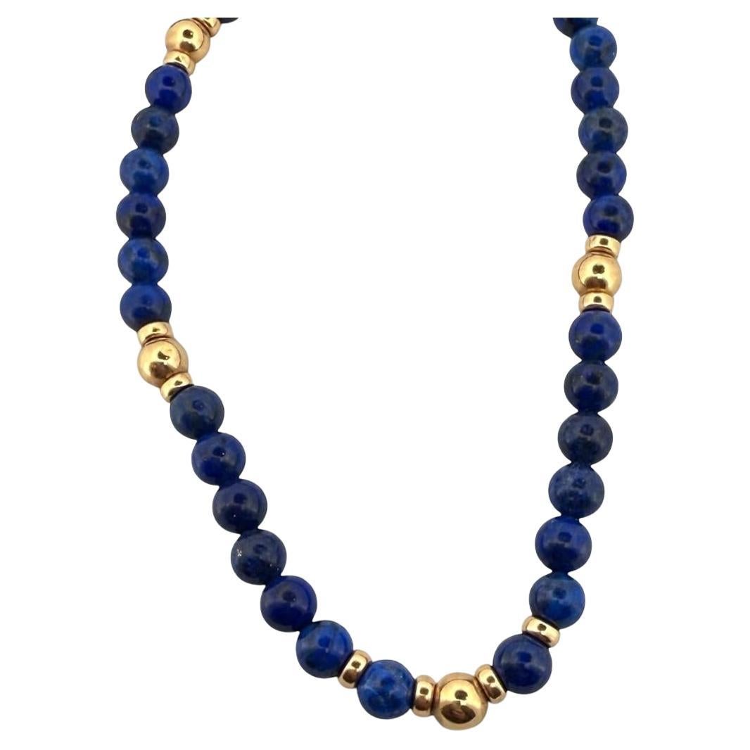 Vintage Lapis & Gold Bead Necklace 26 Inches