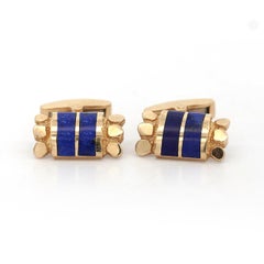 Boutons de manchette Vintage Lapis Lazuli 14K Gold Nugget Textured