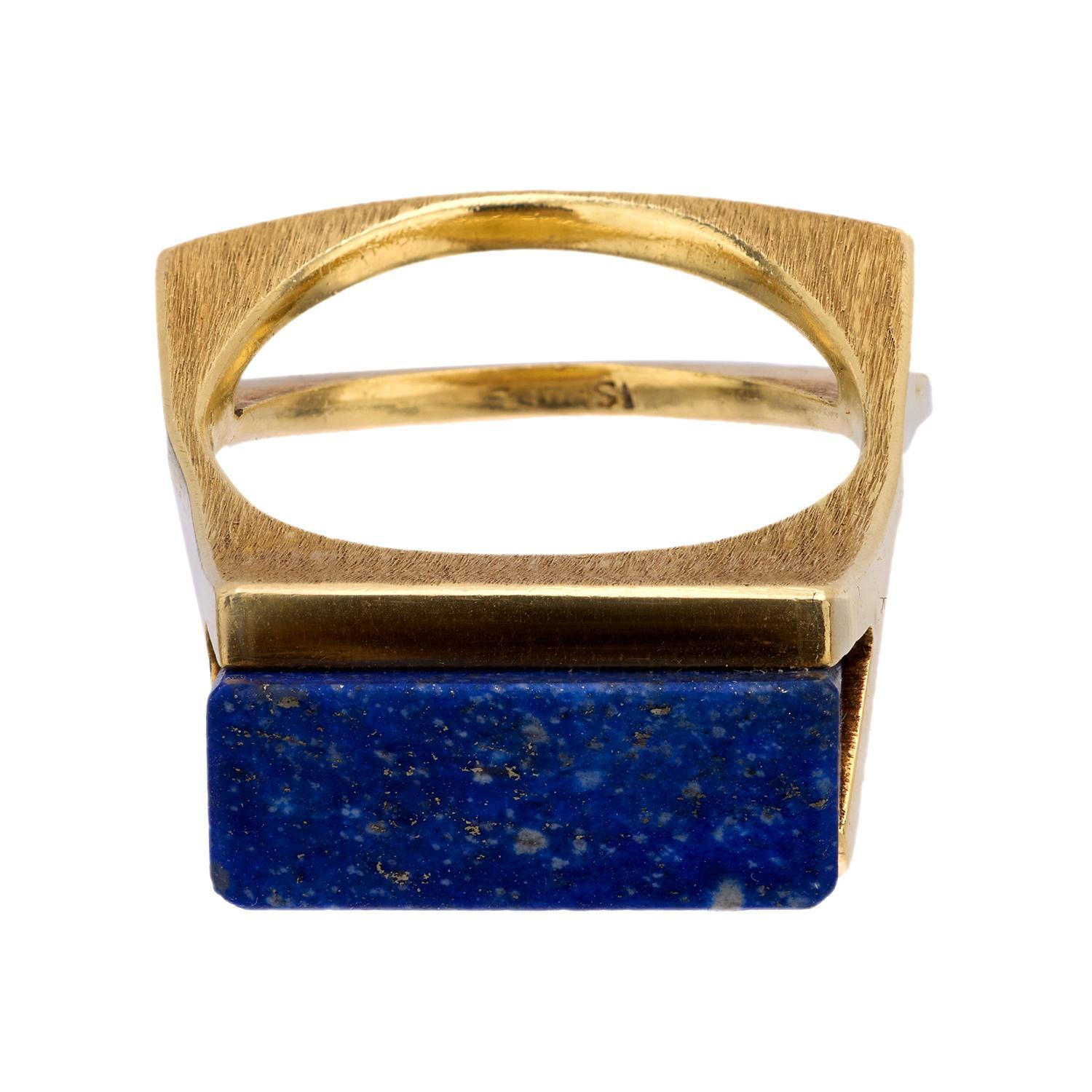 Modern Vintage lapis lazuli 14k yellow gold Abstract ring For Sale