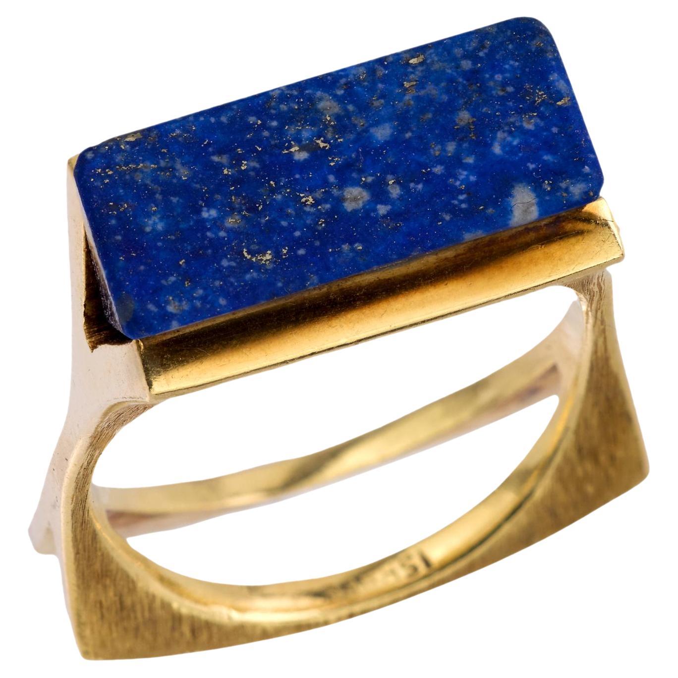 Vintage lapis lazuli 14k yellow gold Abstract ring