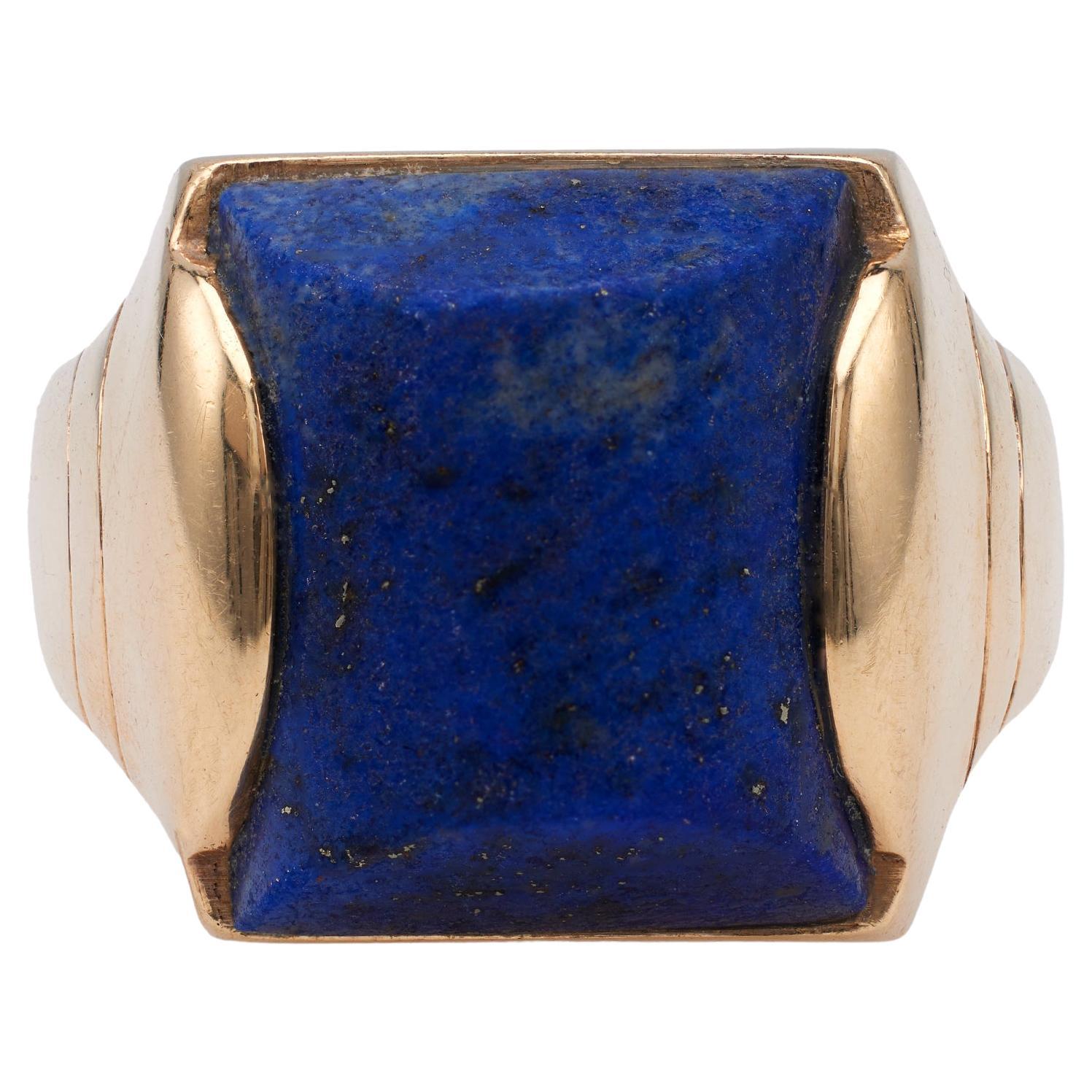 Bague vintage en or jaune 14 carats lapis-lazuli en vente