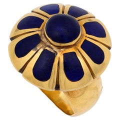 Vintage Lapislazuli 18k und 14k Gelbgold Emaille-Cocktailring
