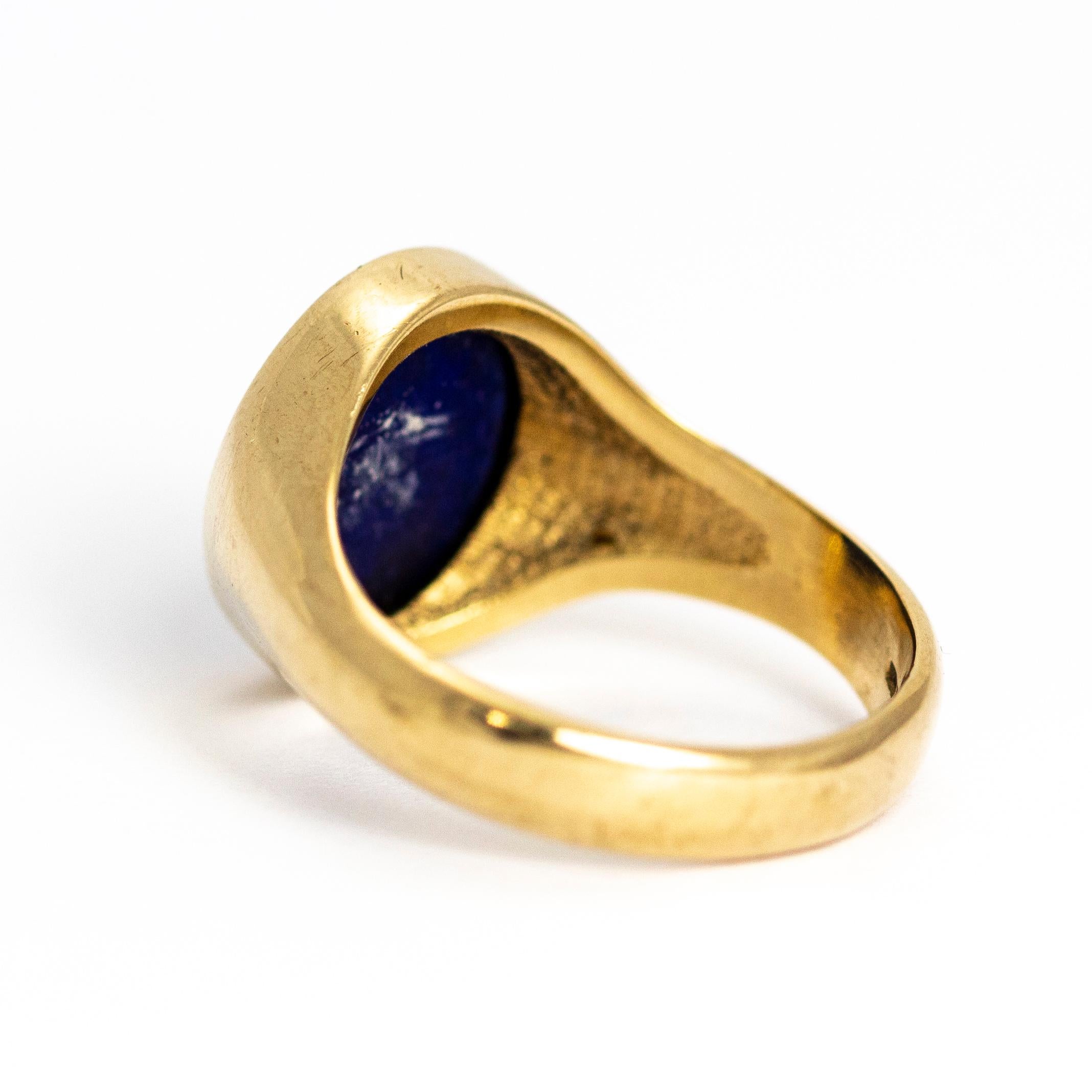 Modern Vintage Lapis Lazuli an 9 Carat Gold Signet Ring