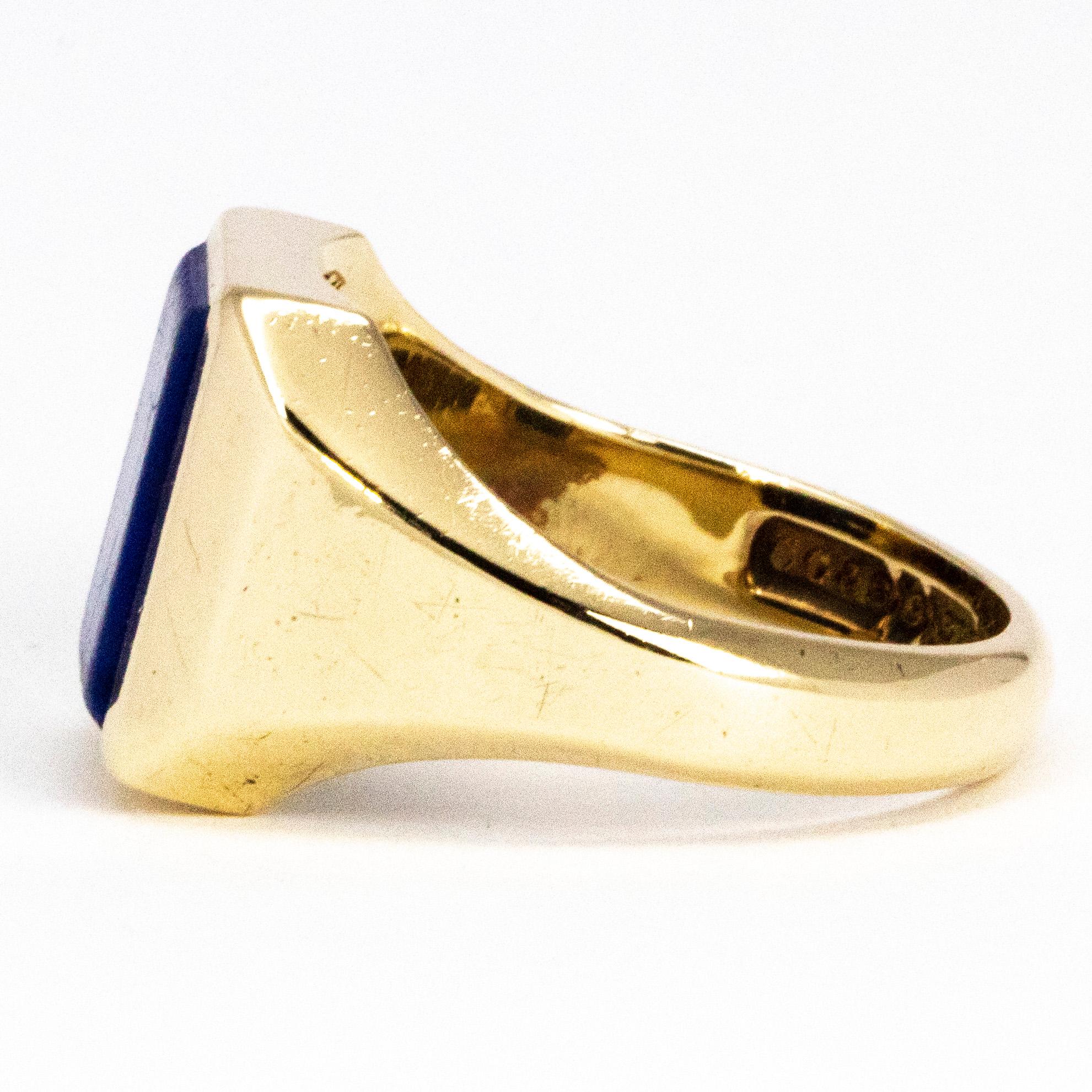 Modern Vintage Lapis Lazuli an 9 Carat Gold Signet Ring