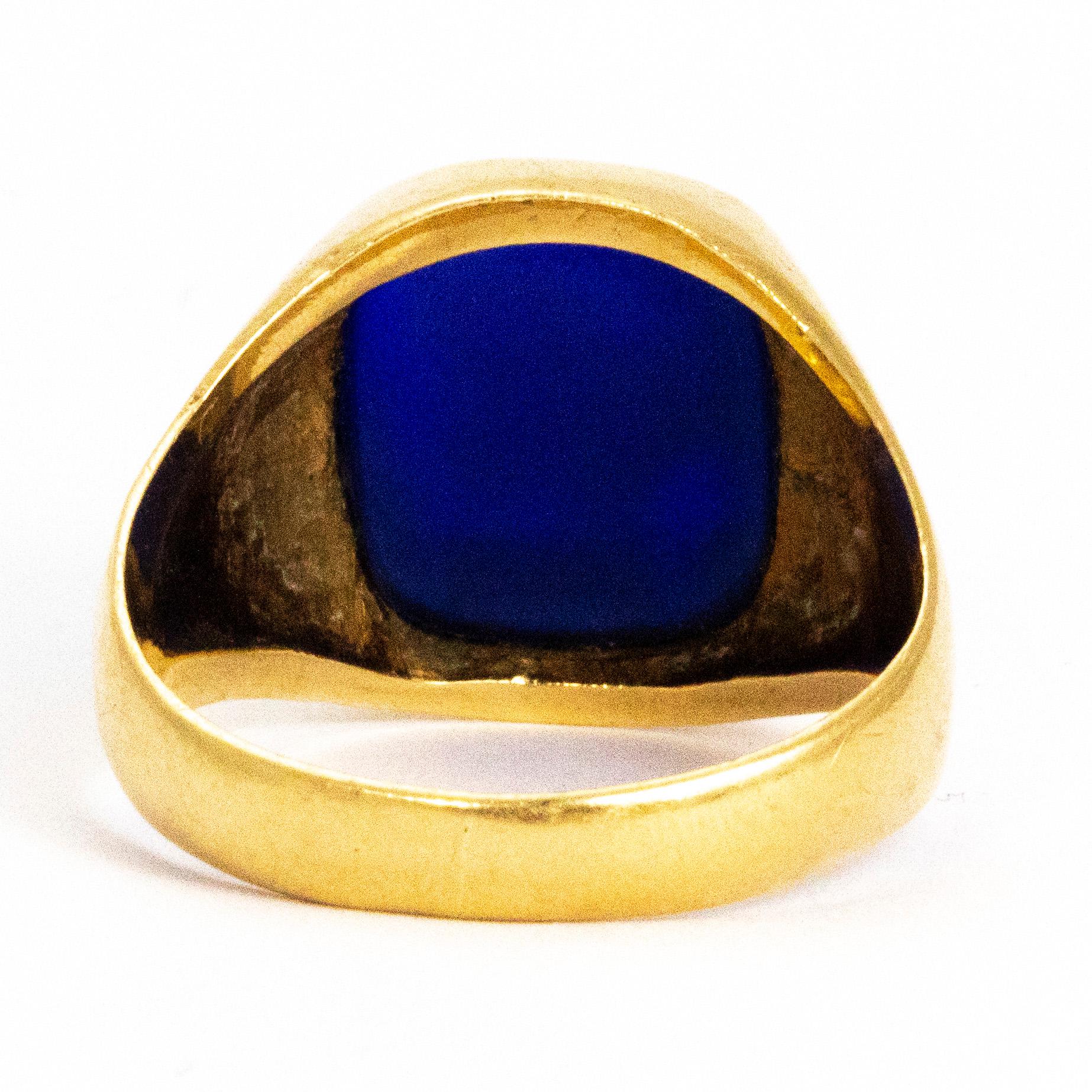 Modern Vintage Lapis Lazuli and 14 Carat Gold Signet Ring